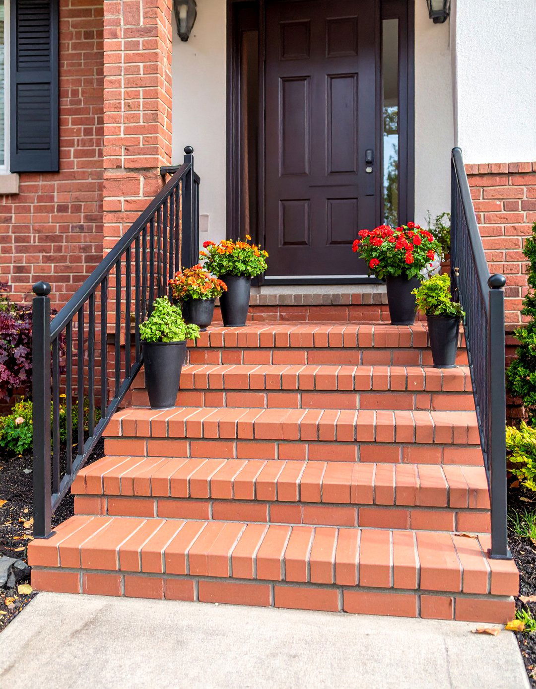 Textured Brick Steps with Slip Resistant Surface Treatment - 25 Brick Front Steps Design Ideas