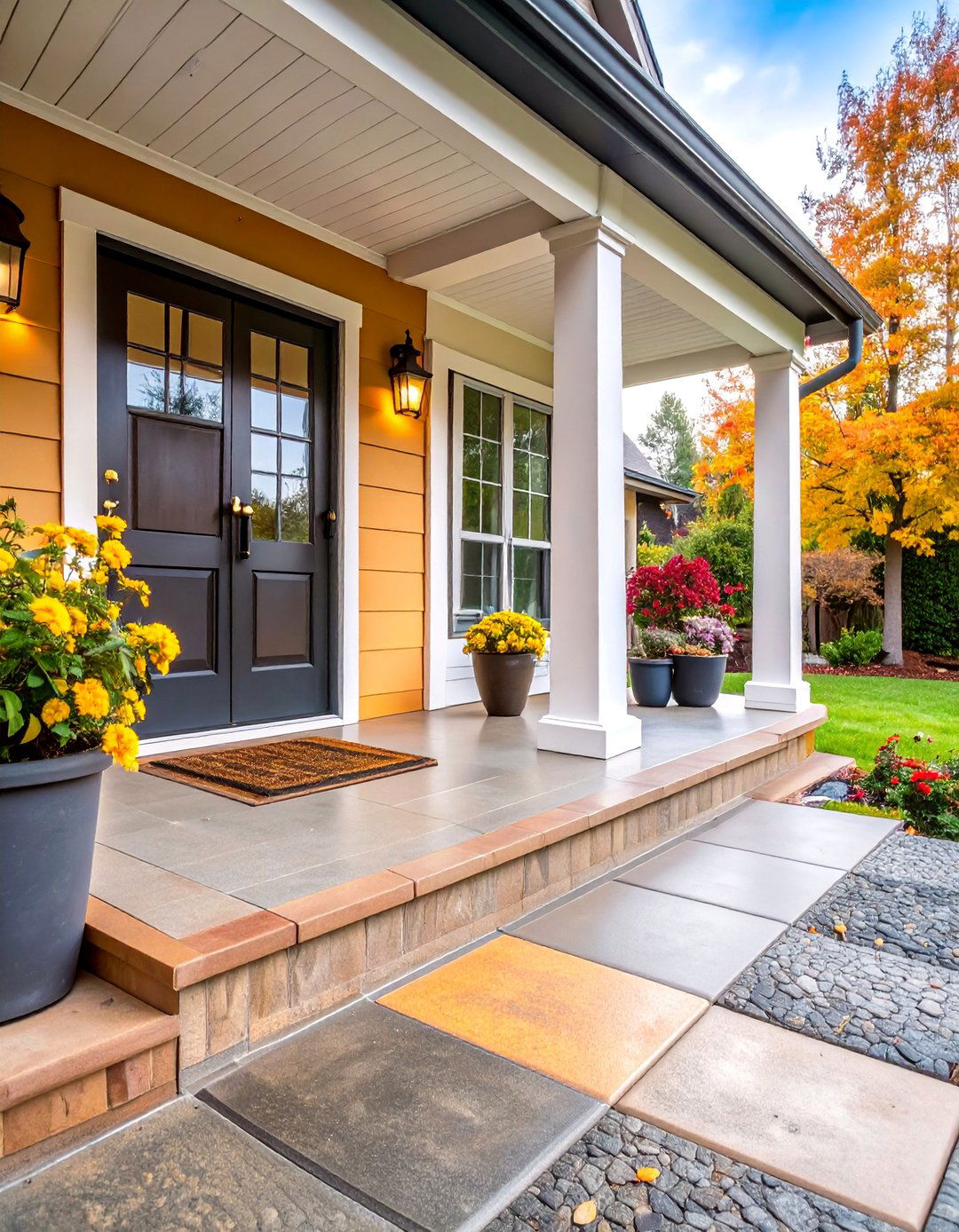 Textured Concrete Porch with Slip Resistant Finish - 25 Concrete Porch Ideas