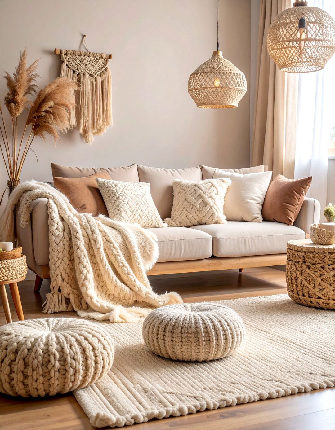 Textured Cozy Beige Living Room with Tactile Elements - 25 Beige Couch Living Room Ideas