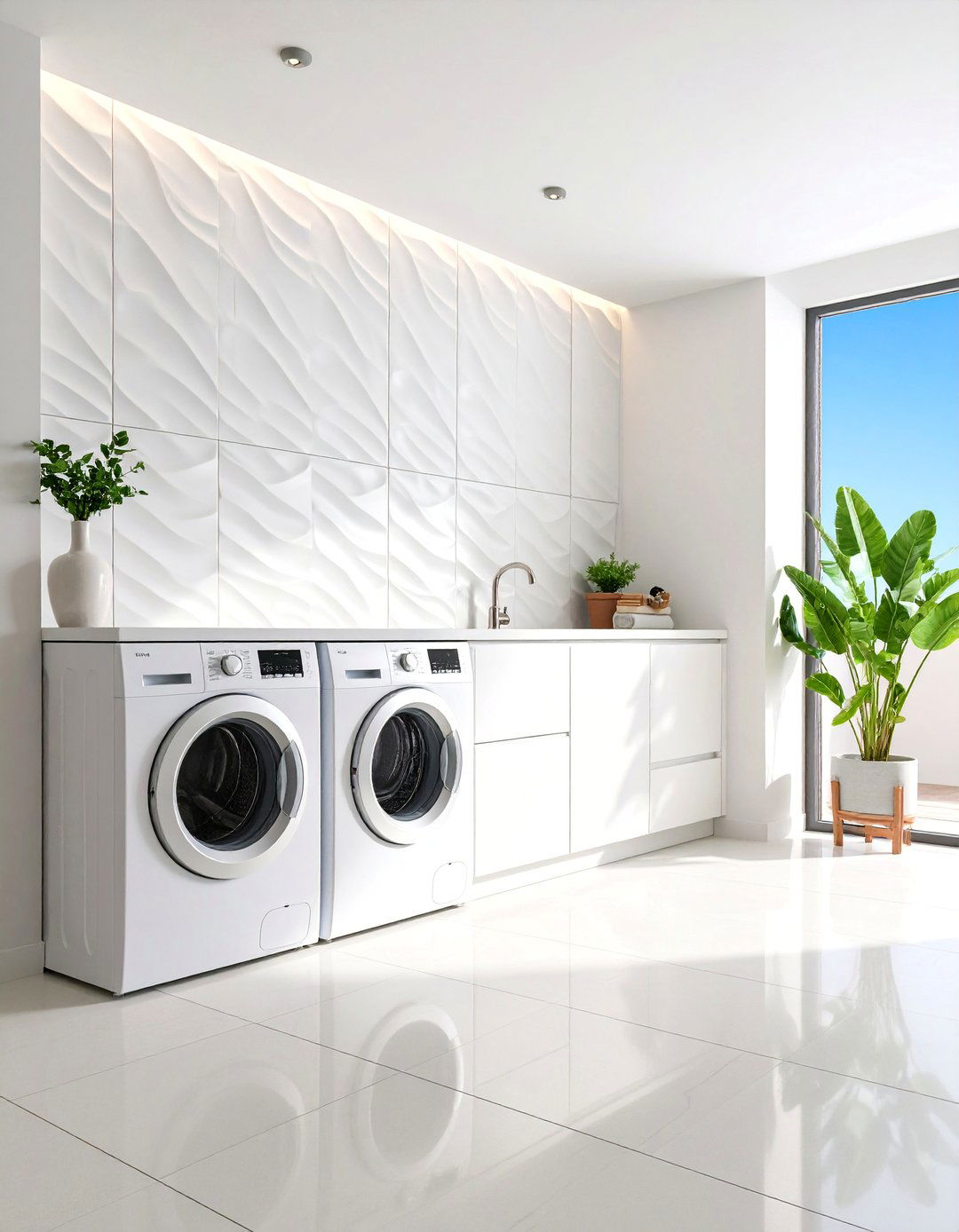 Textured D Wall Tiles - 25 Laundry Room Tile Ideas