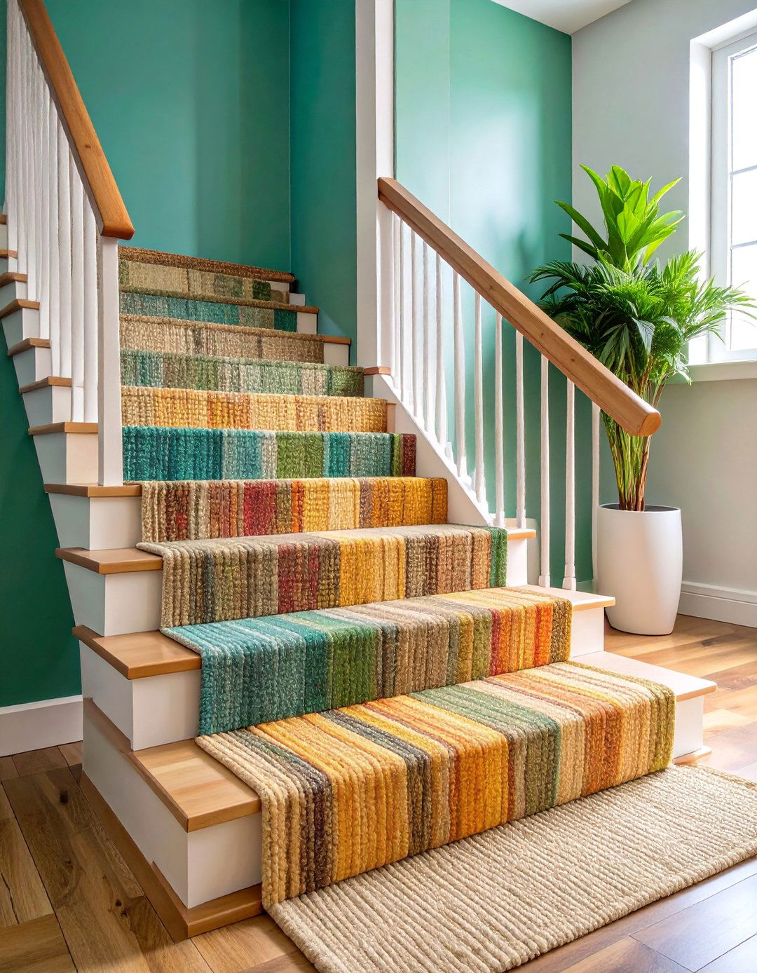 Textured Grasscloth Natural Weave - 25 Stair Riser Ideas