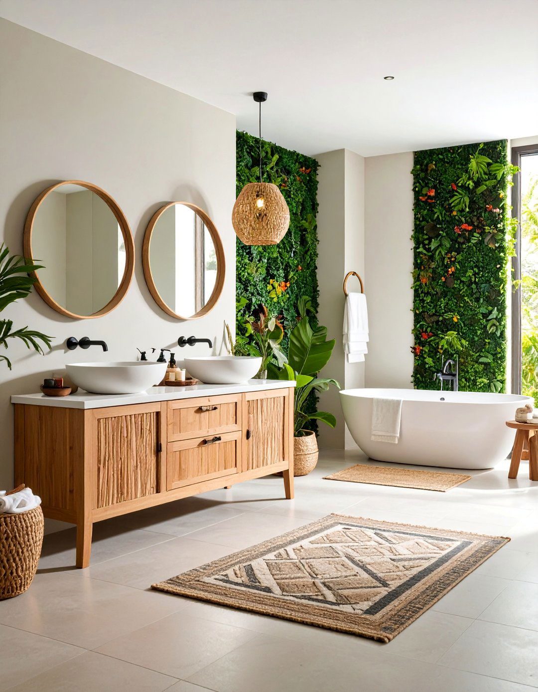 Textured Grasscloth Wallpaper with Natural Elements - 25 Bathroom Accent Wall Ideas