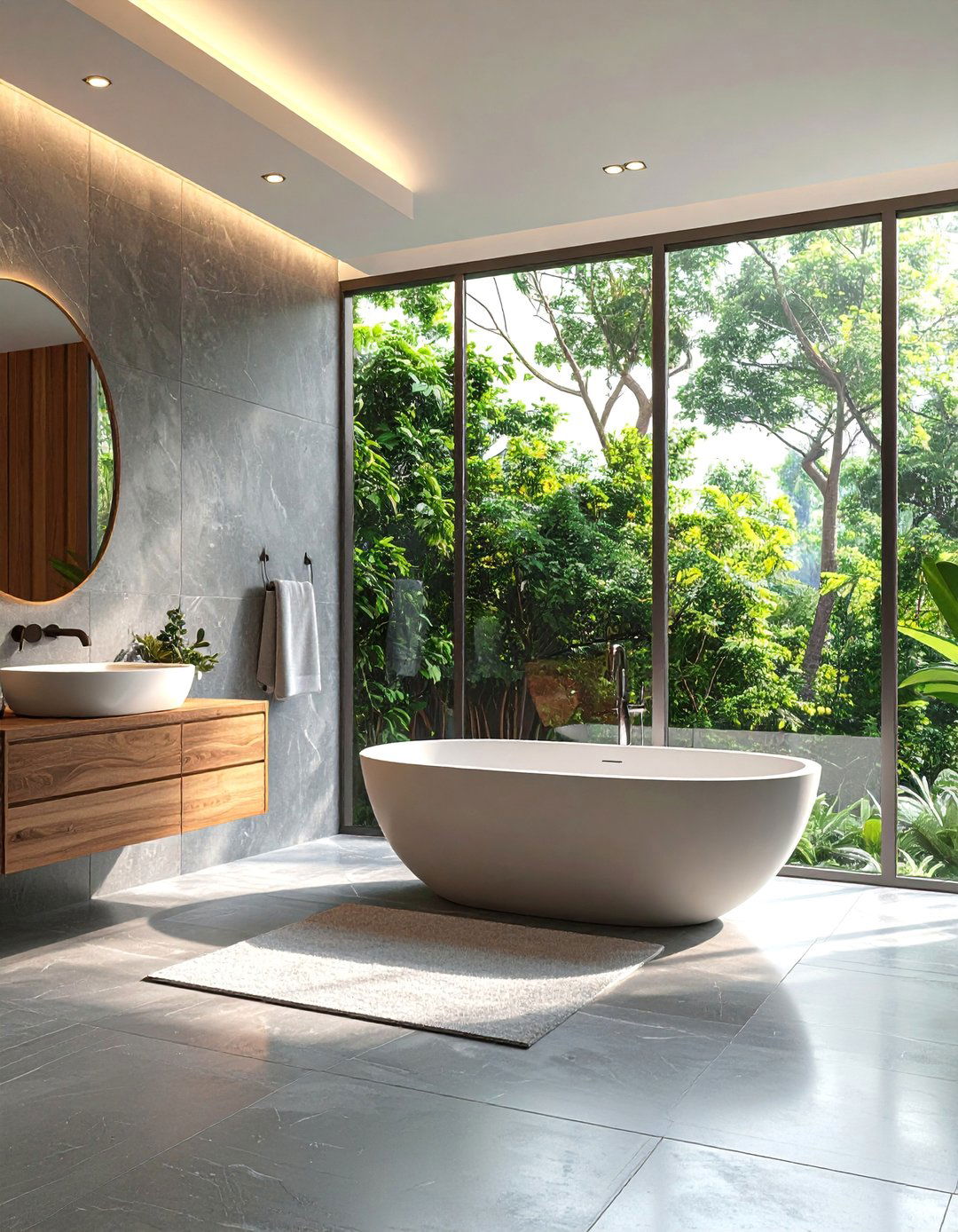 Textured Grey Tile Spa Bathroom - 25 Grey Tile Bathroom Ideas