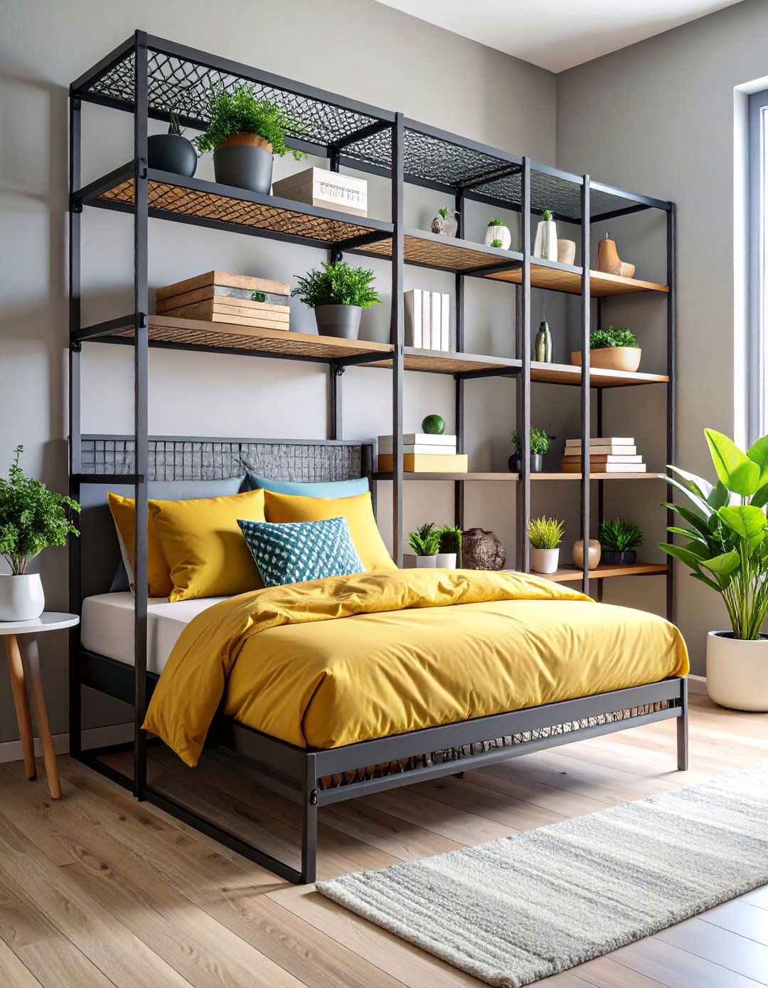 Textured Metal Grid Shelving - 25 Bedroom Shelving Ideas
