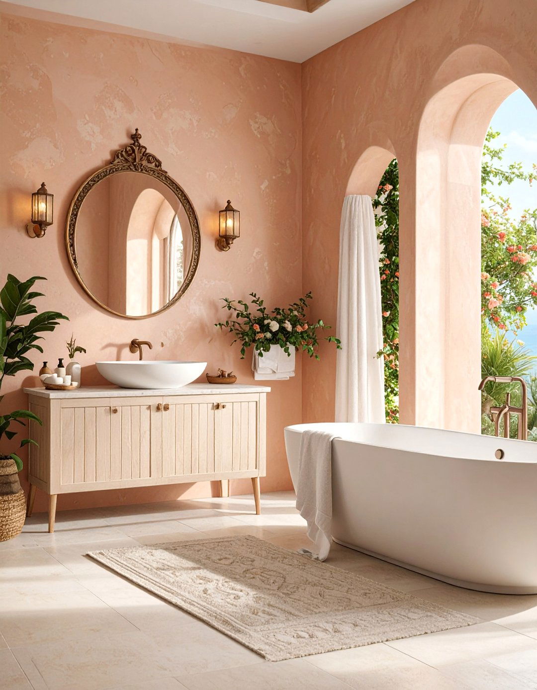 Textured Plaster Walls in Warm Taupe - 25 Bathroom Wall Ideas