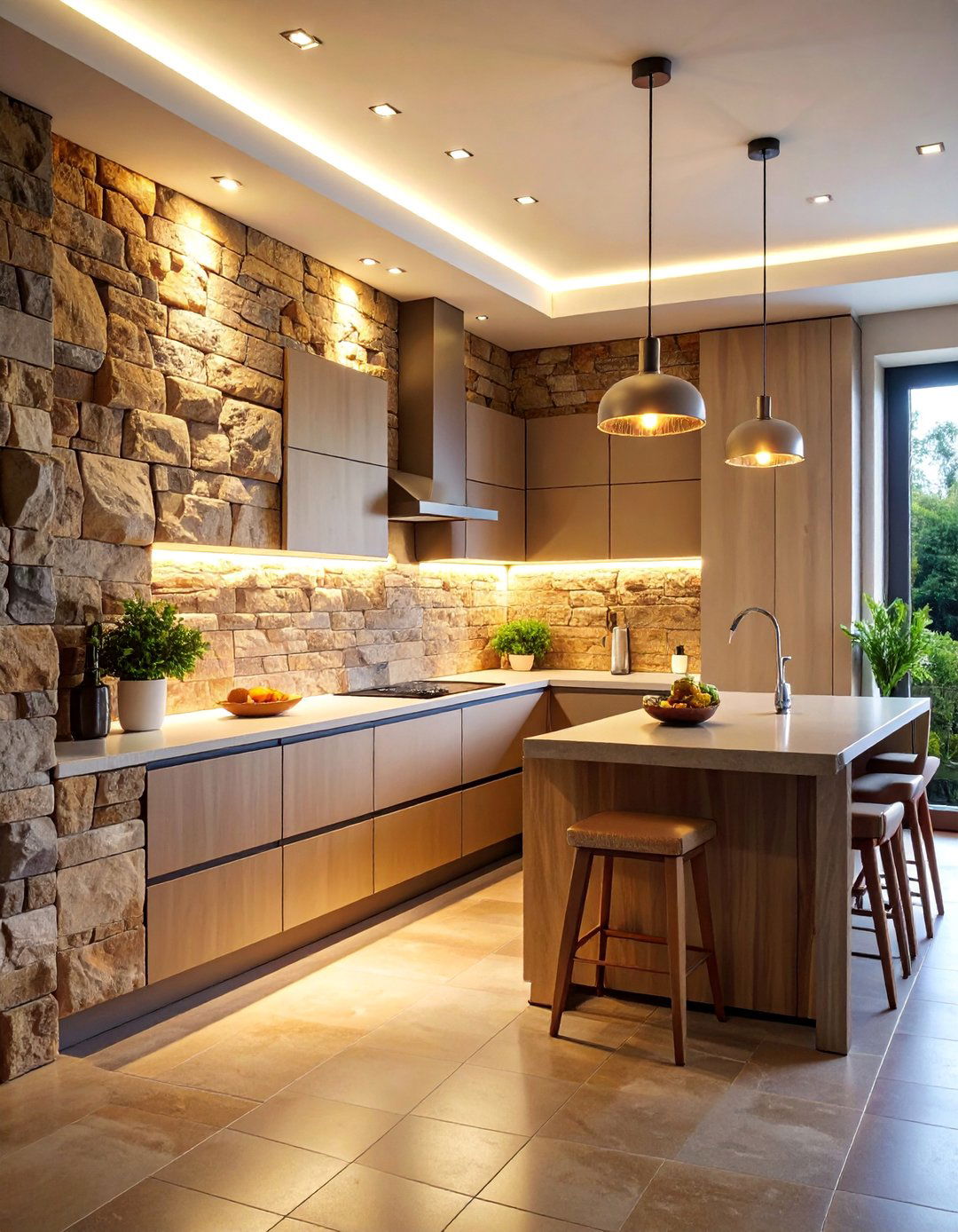 Textured Stone Accent Wall - 25 Kitchen Wall Decor Ideas