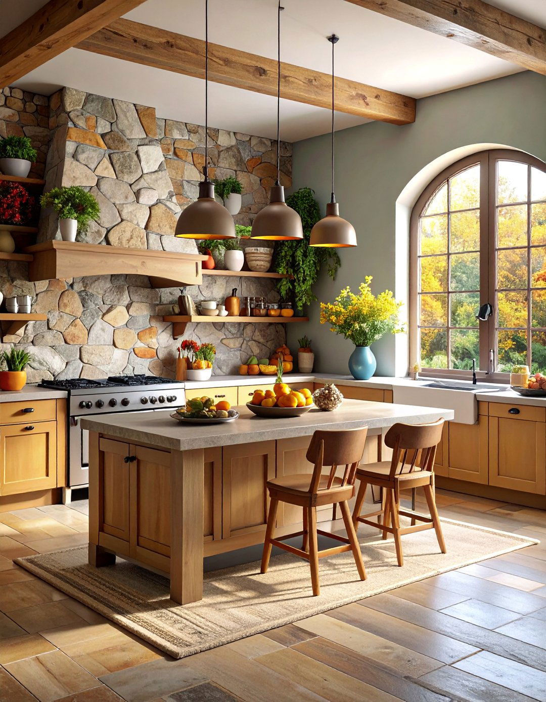 Textured Stone Wall Kitchen - 25 Earthy Kitchen Ideas