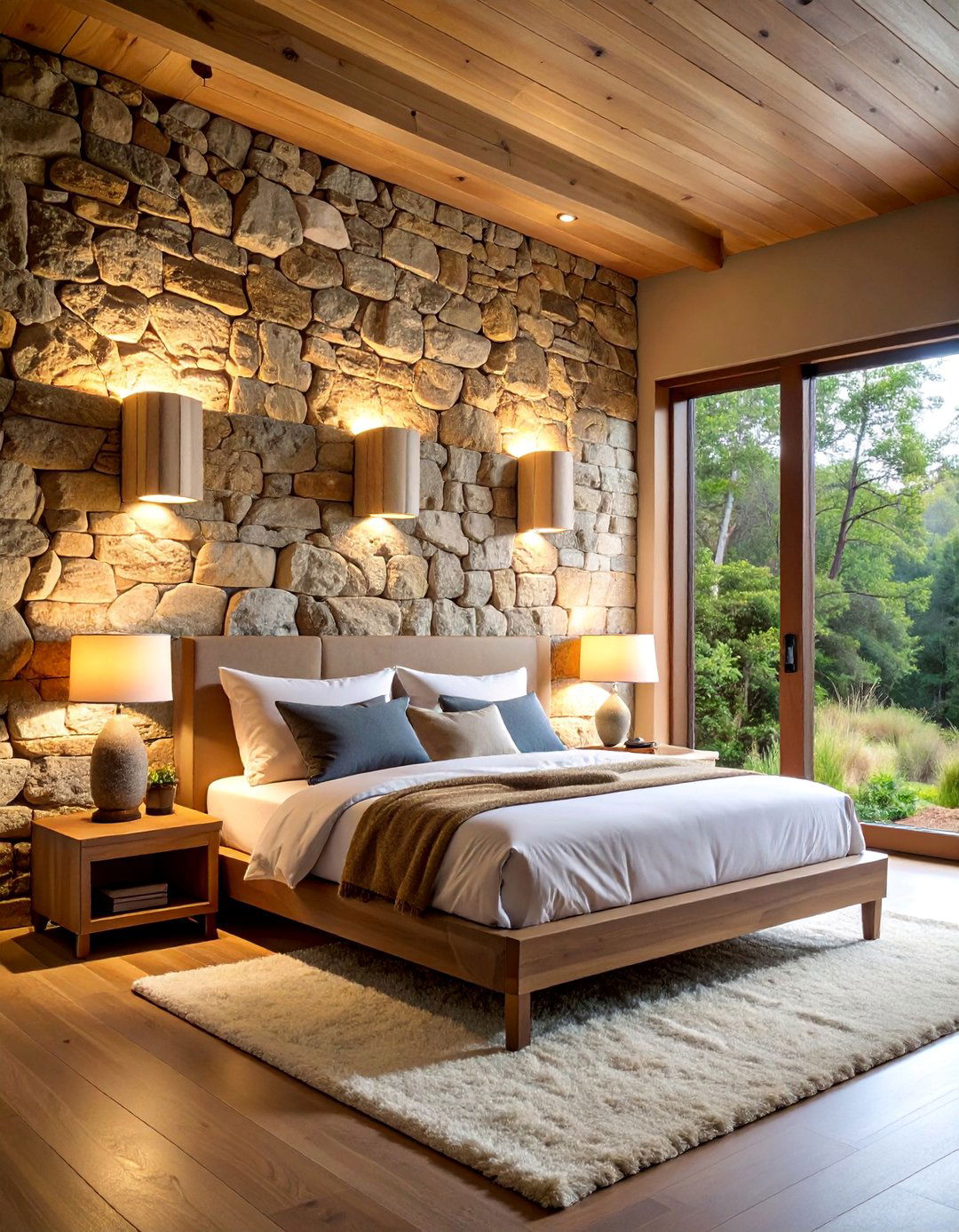 Textured Stone Wall Sconces - 25 Bedroom Wall Sconce Ideas