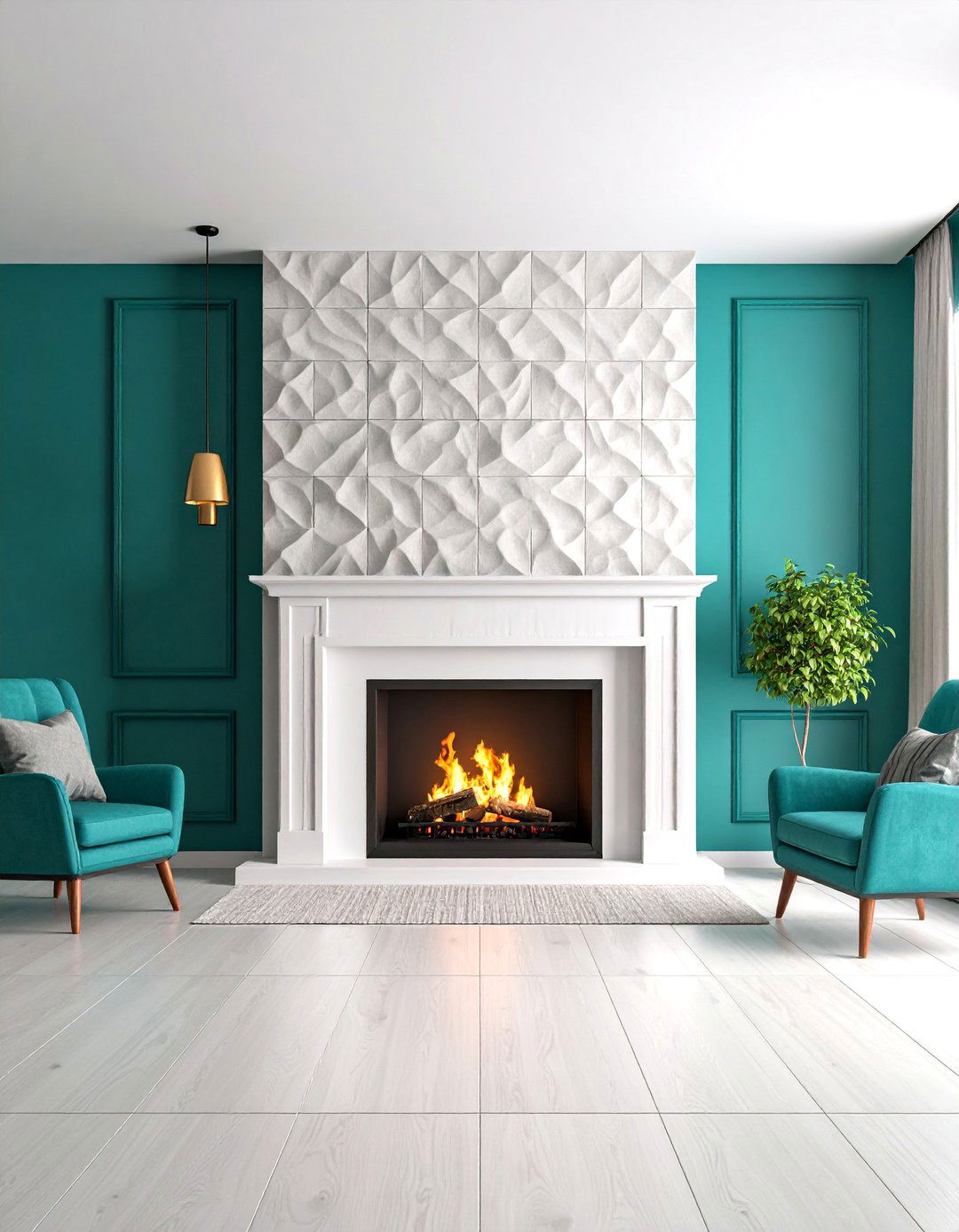 Textured Tile Fireplace with Geometric Patterns - 25 Modern Fireplace Ideas