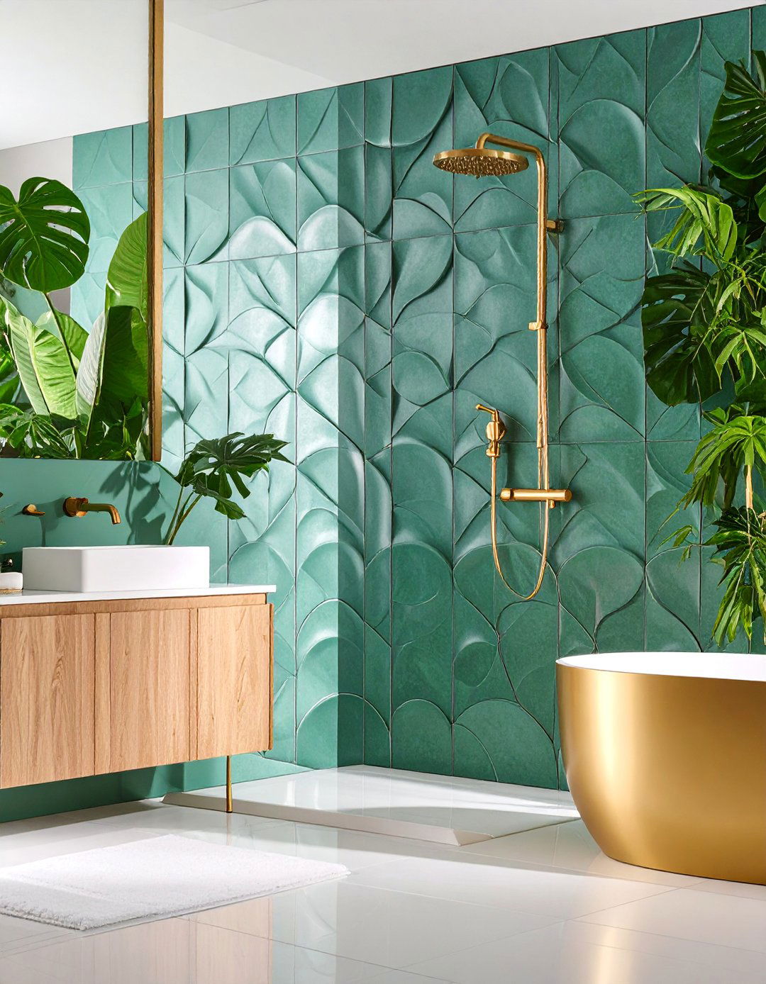 Textured Wall Walk in Shower with Dimensional Tiles - 25 Small Bathroom Walk-in Shower Ideas