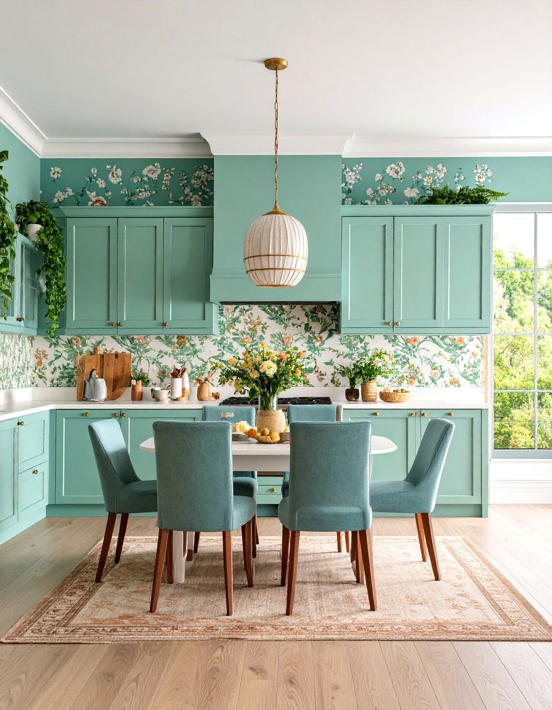 Textured Wallpaper Above Traditional Panels - 25 Kitchen Wainscoting Ideas