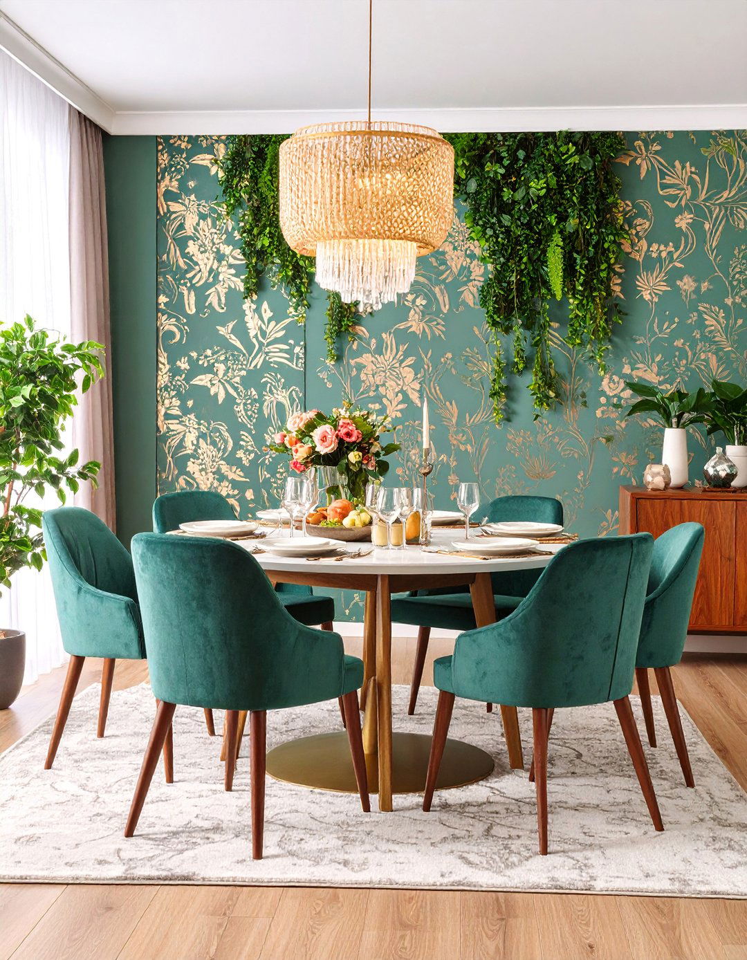 Textured Wallpaper Statement Wall - 25 Glam Dining Room Ideas