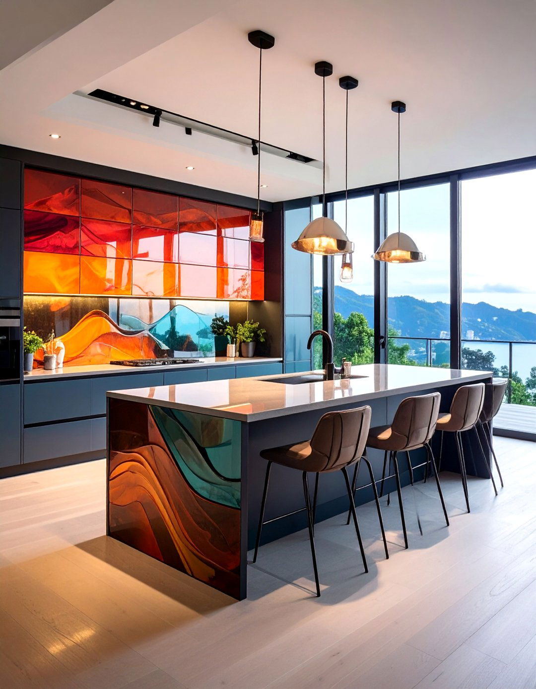 Textured Wave Glass Contemporary Cabinets - 25 Modern Style Glass Kitchen Cabinets