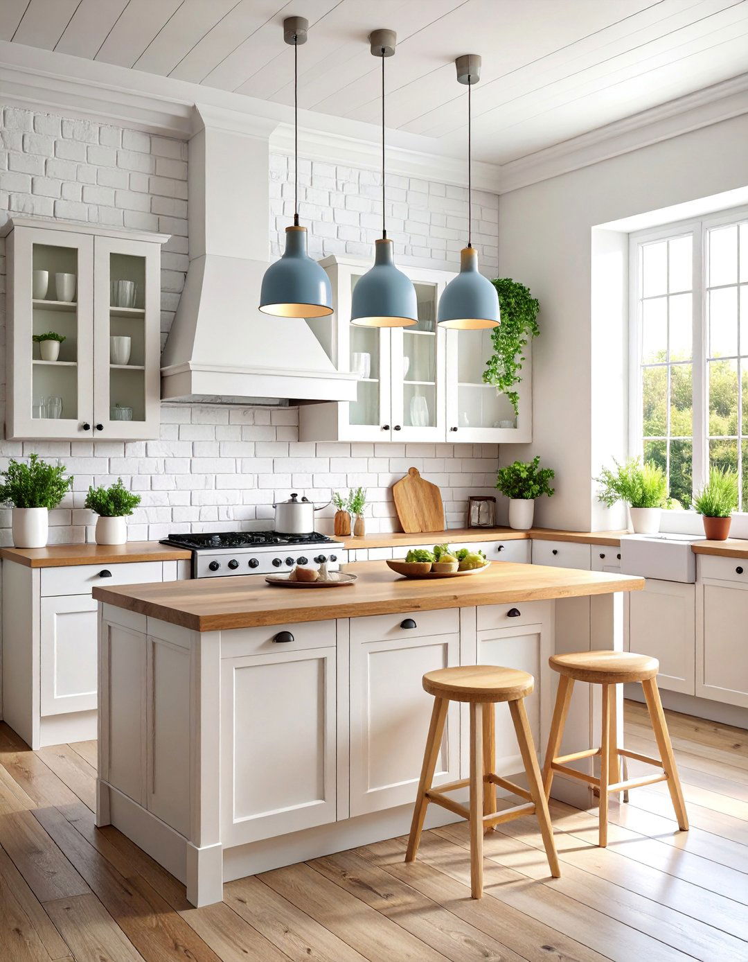 Textured White Brick with Painted Finish - 25 White Cabinet Kitchen Backsplash Ideas