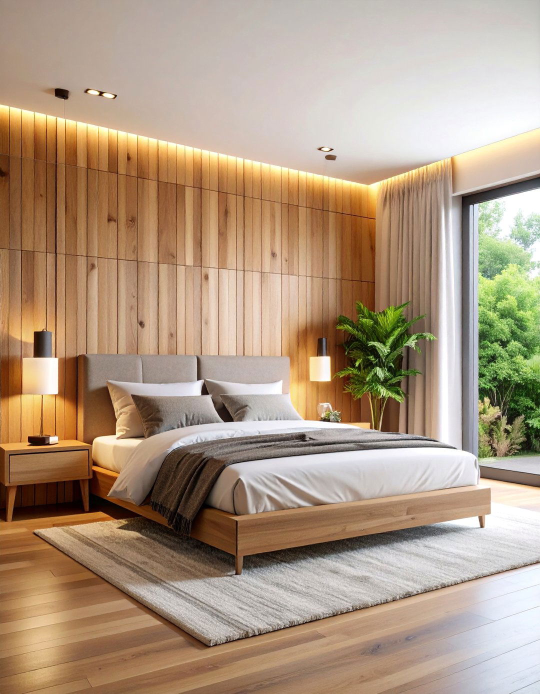 Textured Wood Panel Feature Wall - 25 No Headboard Ideas