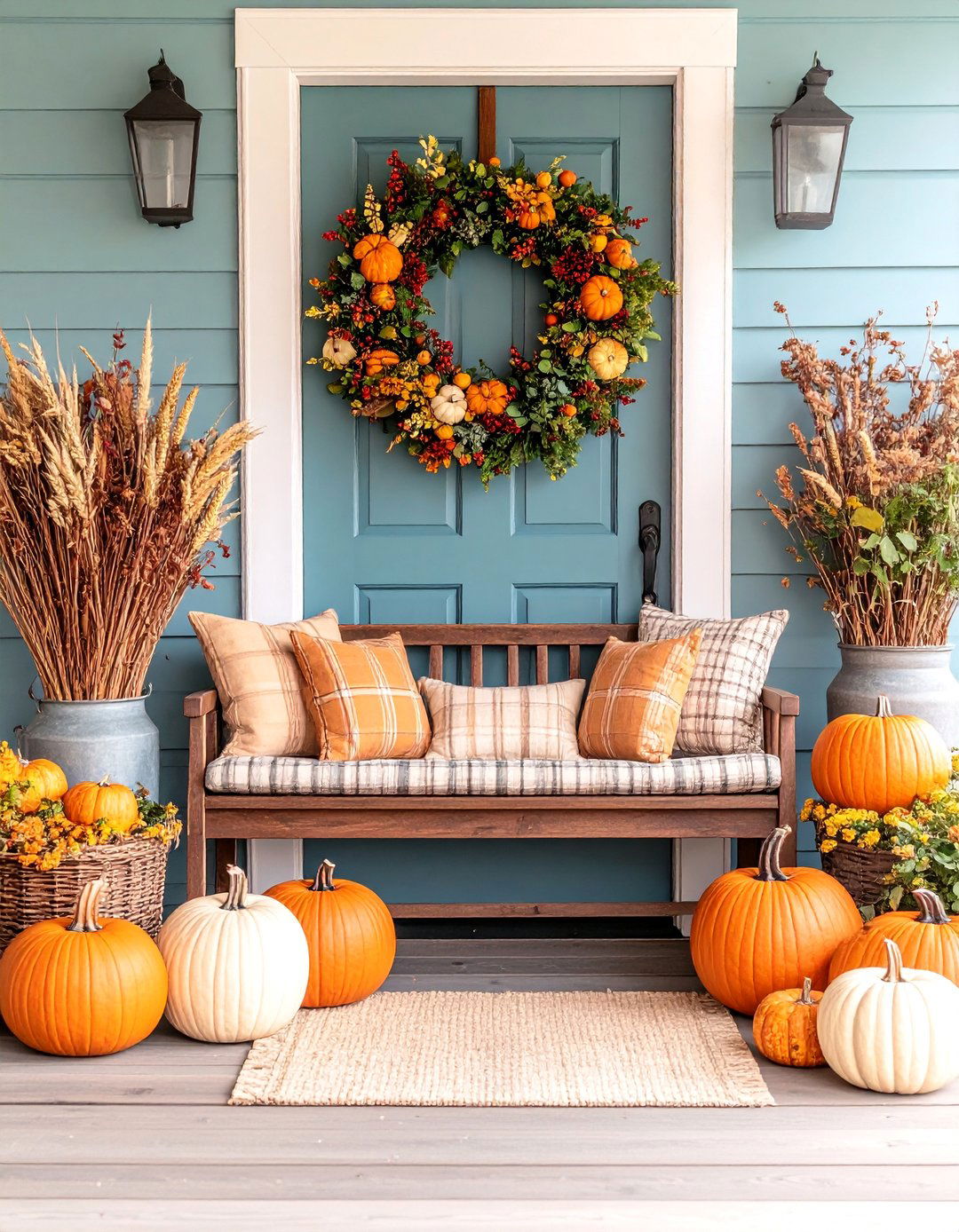 Thanksgiving Entryway Welcome Display - 25 Thanksgiving Decoration Ideas