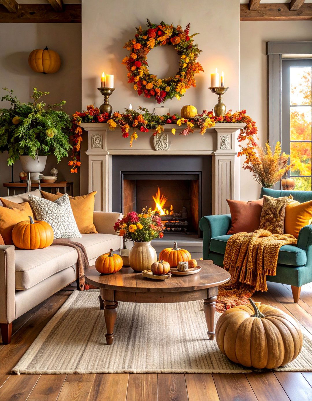 Thanksgiving Fireplace Cozy Corner - 25 Thanksgiving Decoration Ideas