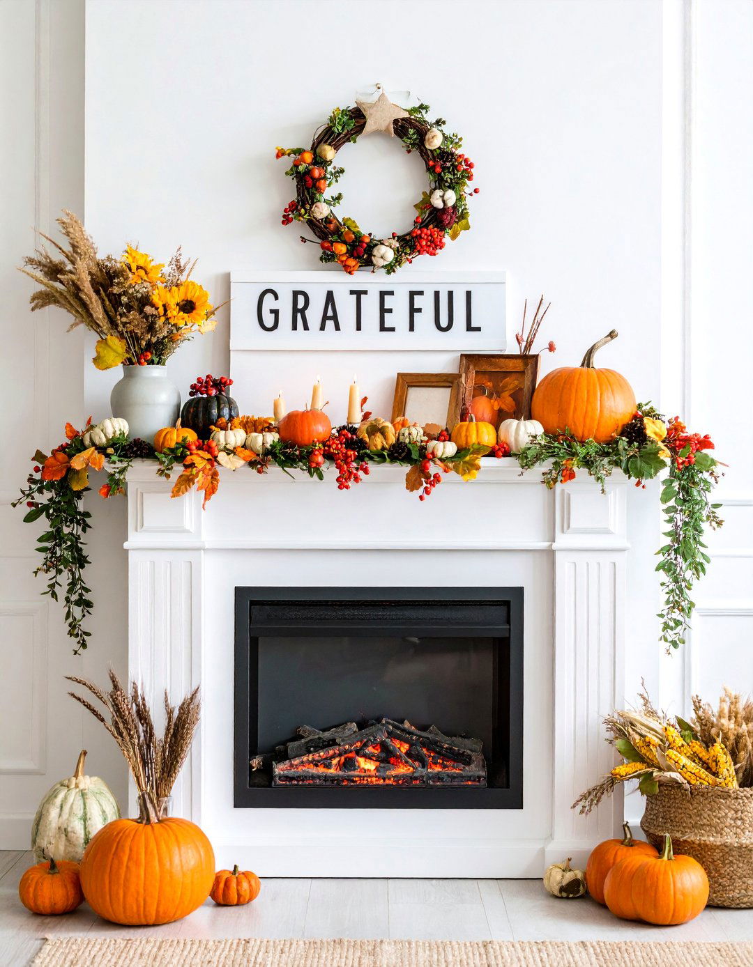 Thanksgiving Gratitude Mantel Display - 25 Fall Mantel Decor Ideas