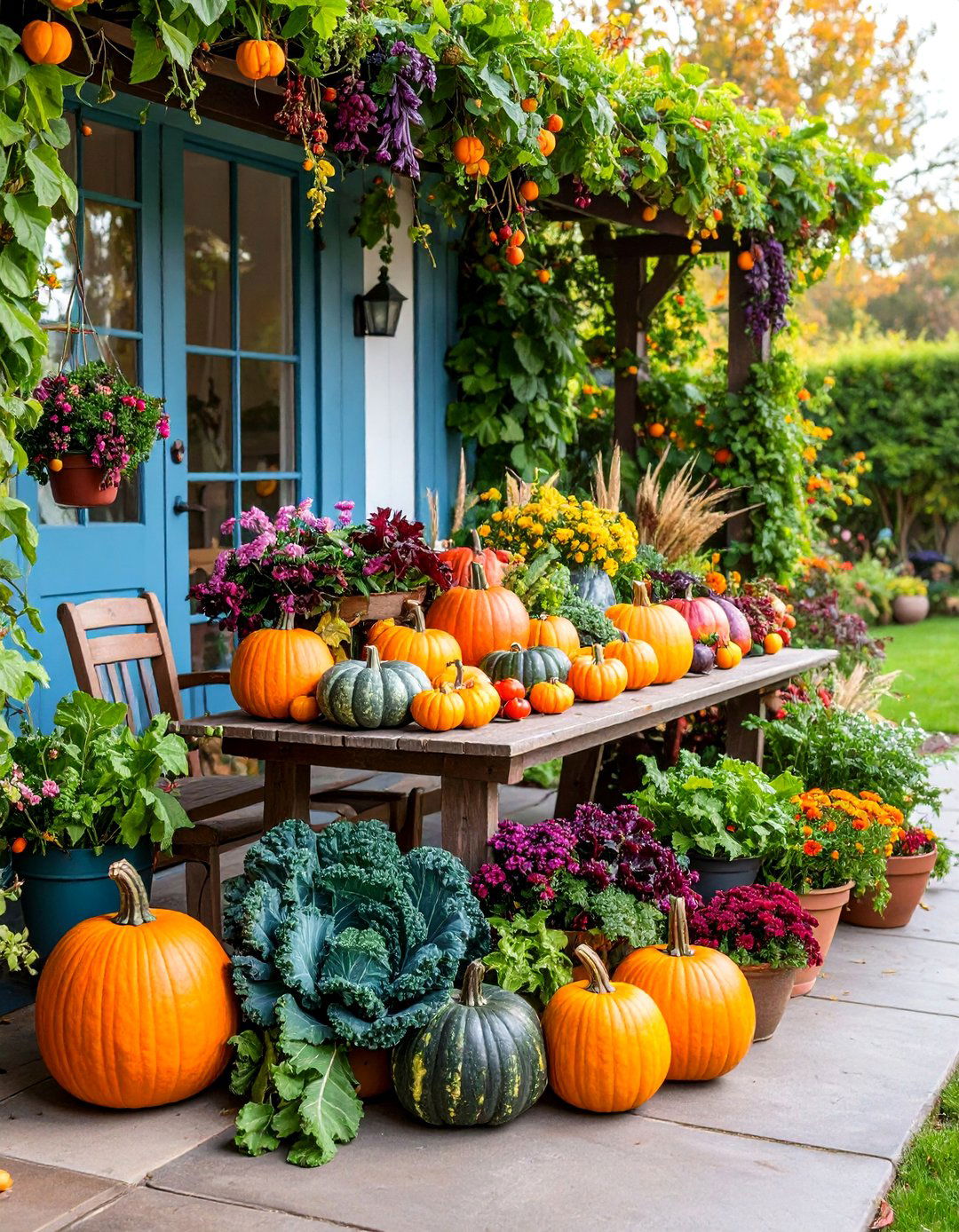 Thanksgiving Harvest Display with Edible Elements - 25 Fall Planter Ideas