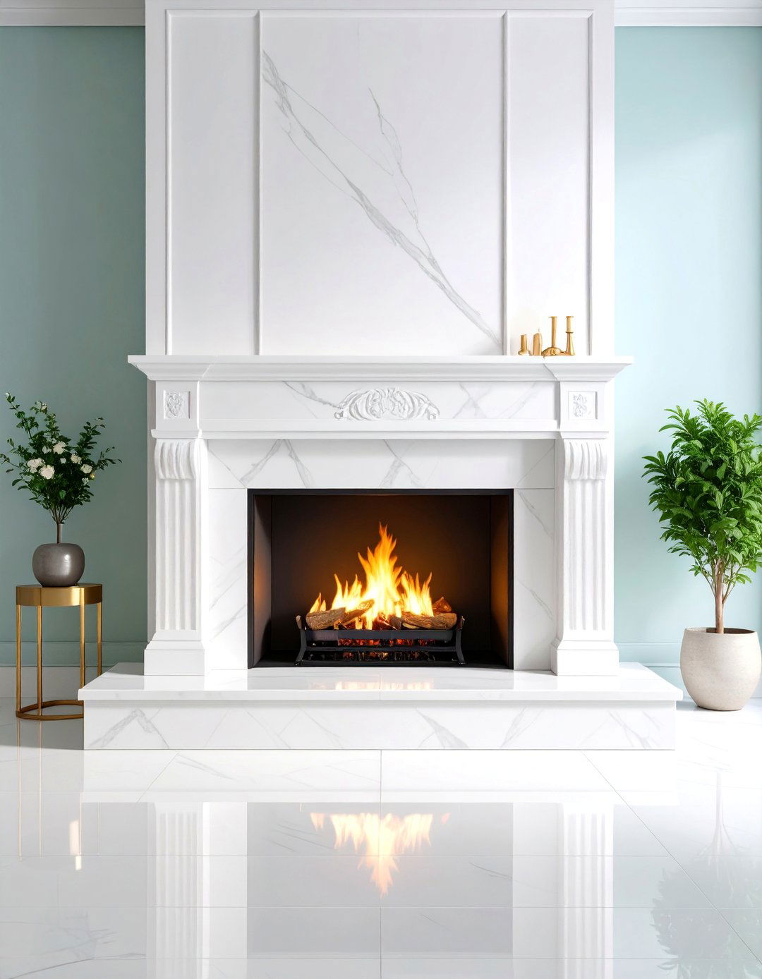 Thassos White Marble Fireplace with Minimalist Profile - 25 Marble Fireplace Ideas