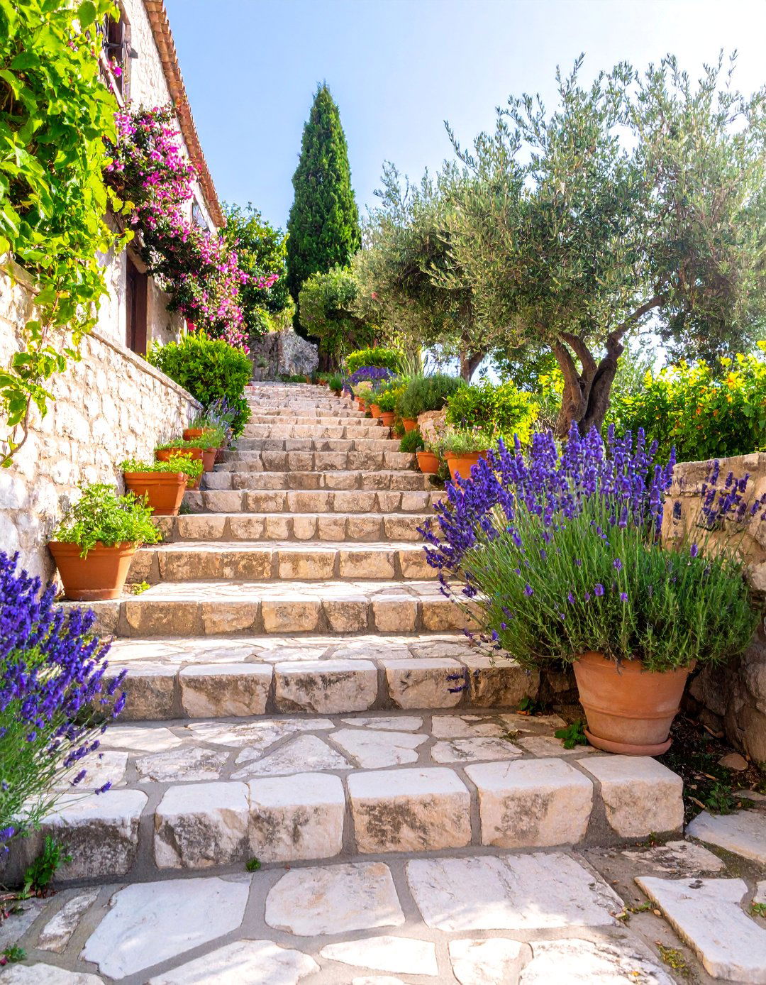 Thermal Limestone Steps with Mediterranean Herb Gardens - 25 Flagstone Steps