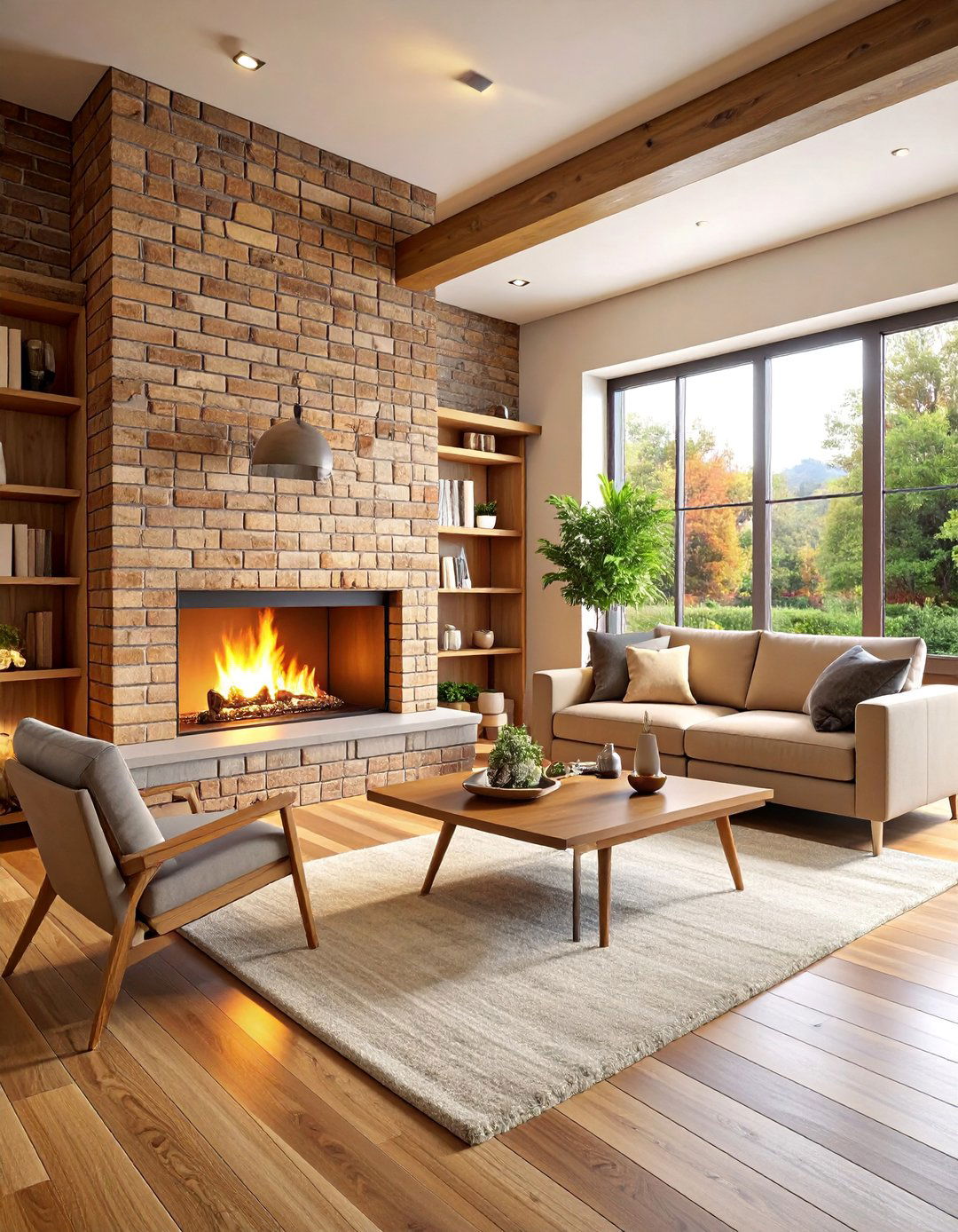 Thin Brick Veneer Fireplace with Built in Storage Cubbies - 25 Brick Fireplace Ideas