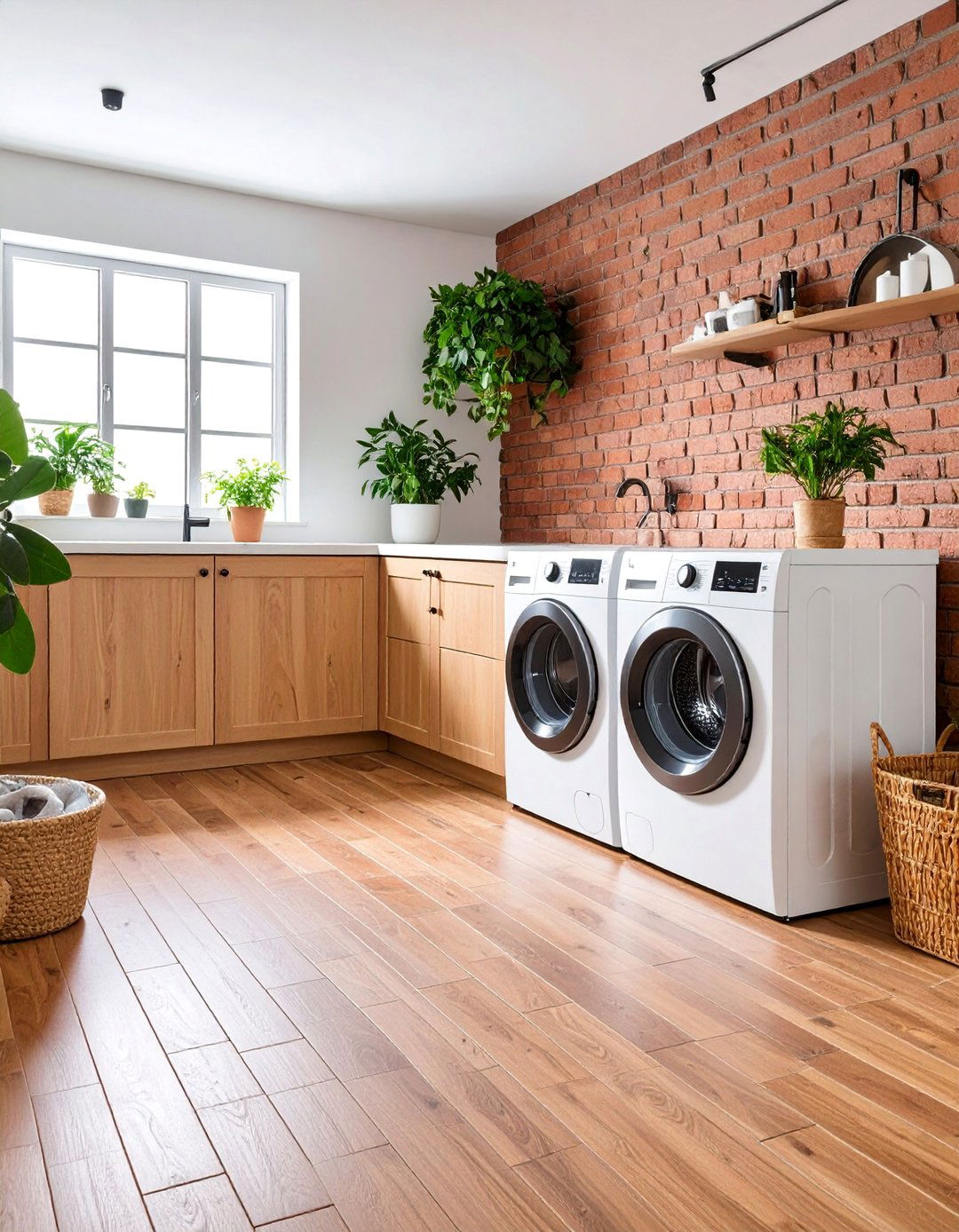 Thin Brick Veneer with Space Saving Efficiency - 25 Brick Floor Laundry Room Ideas