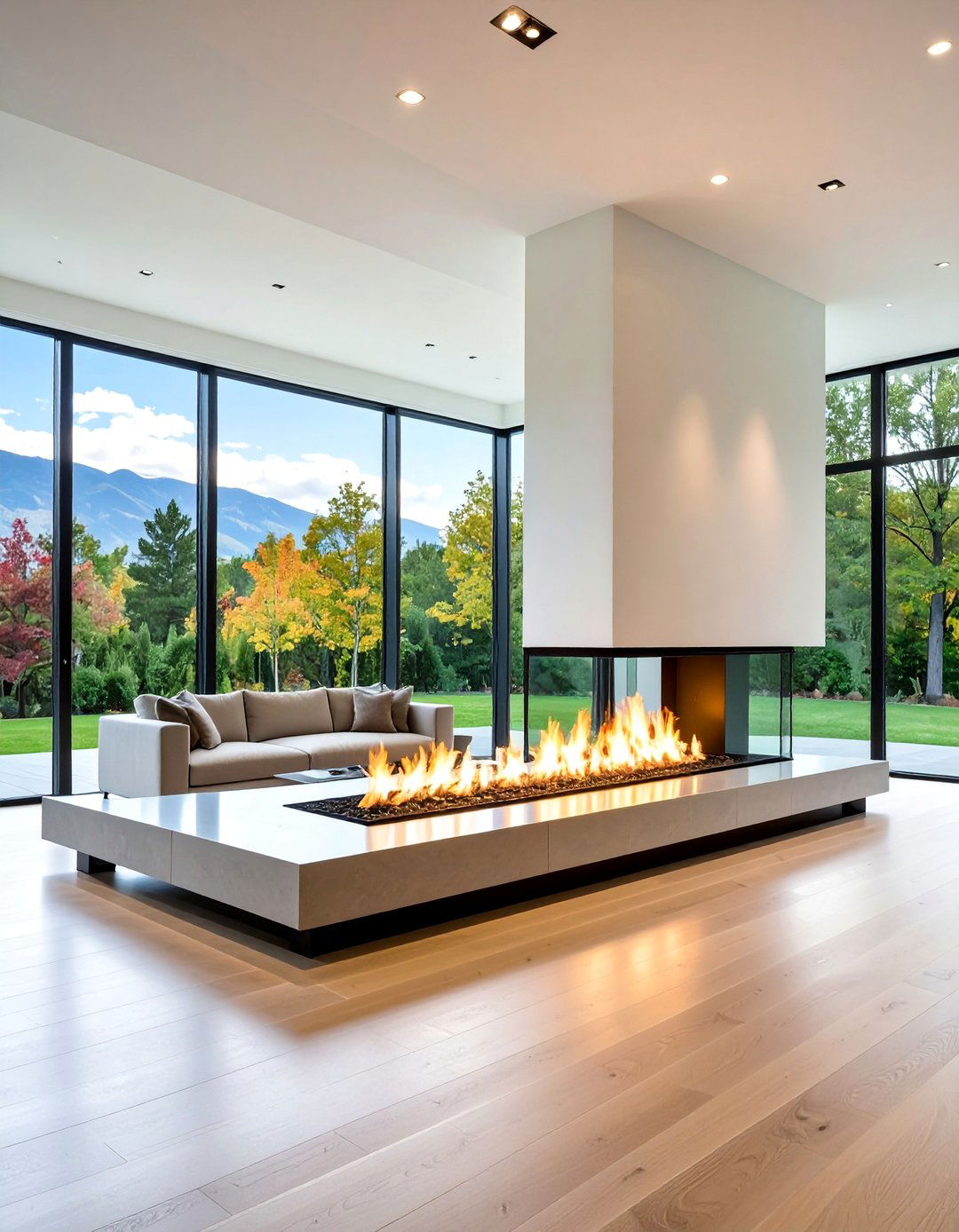 Three Sided Linear Fireplace Peninsula - 25 linear fireplace ideas