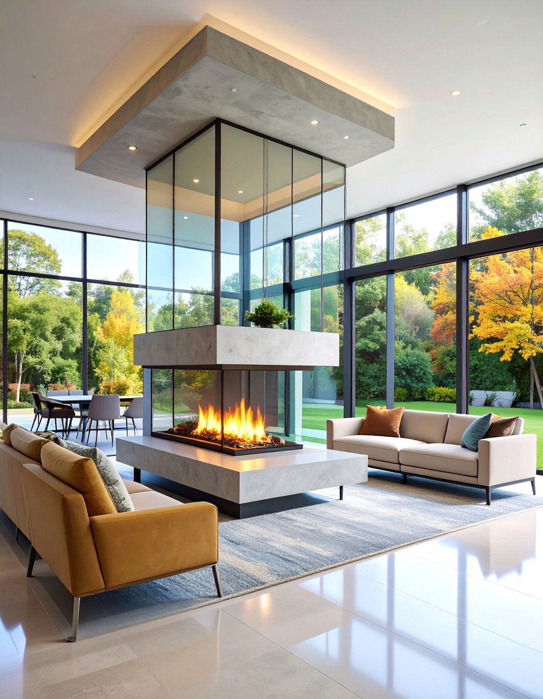 Three Sided Peninsula Fireplace Design - 25 Modern Fireplace Ideas