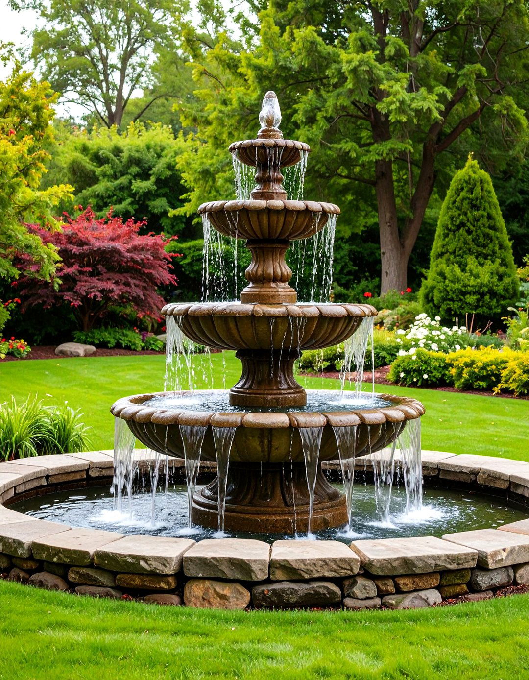 Three Tier Natural Stone Fountain - 25 Backyard Fountain Ideas