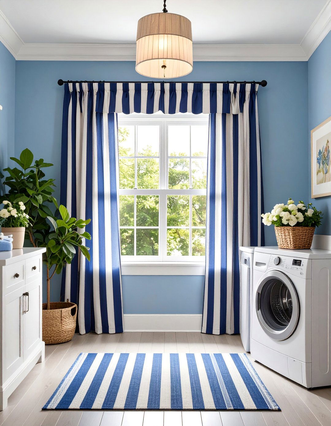 Ticking Stripe Valances with Classic Charm - 25 Laundry Room Curtain Ideas