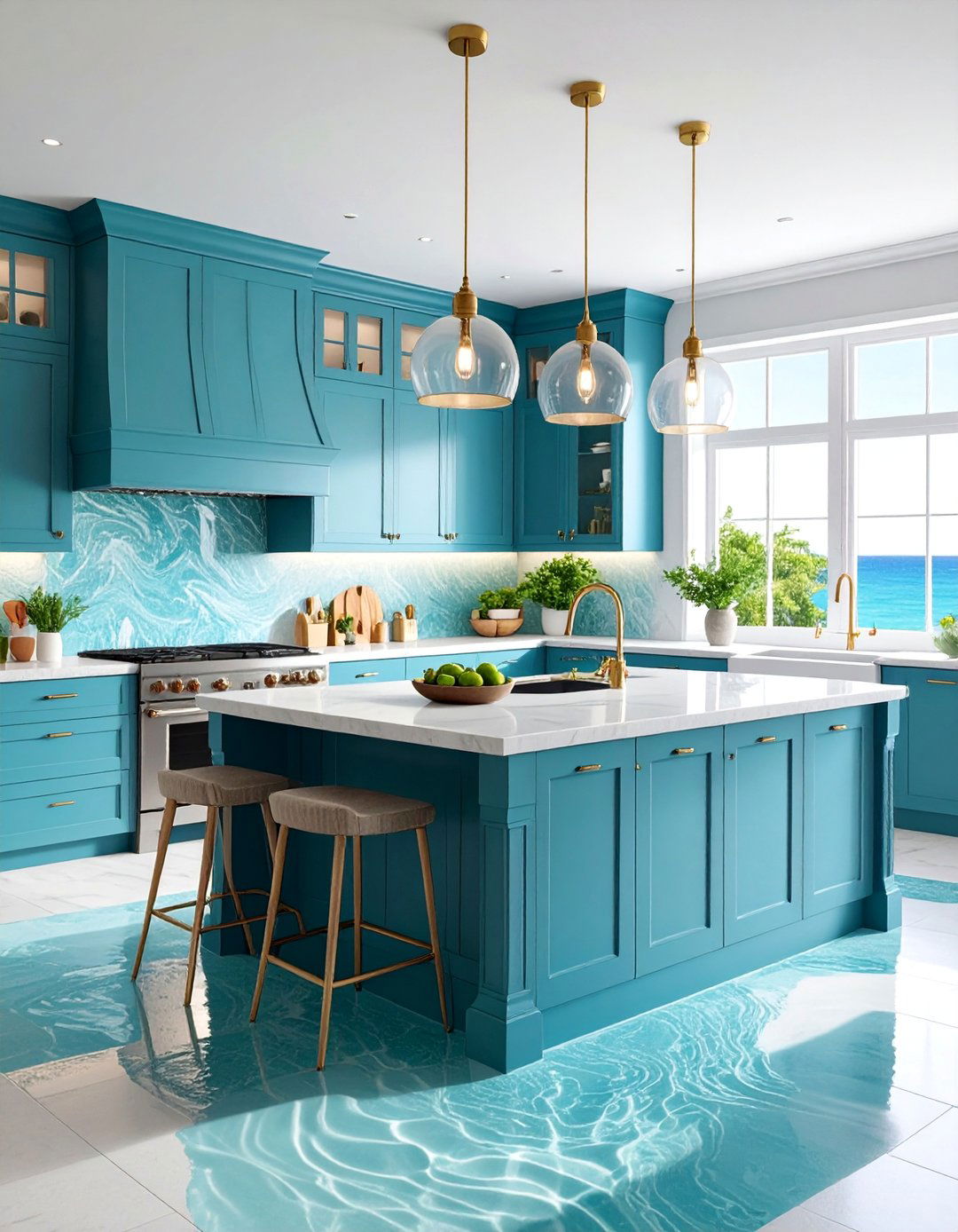 Tidal Pool Kitchen with Flowing Water Elements - 25 Tropical Kitchen Ideas