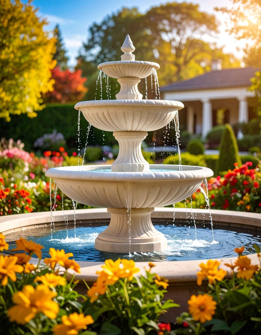 Tiered Bowl Cast Stone Fountain - 25 Backyard Fountain Ideas