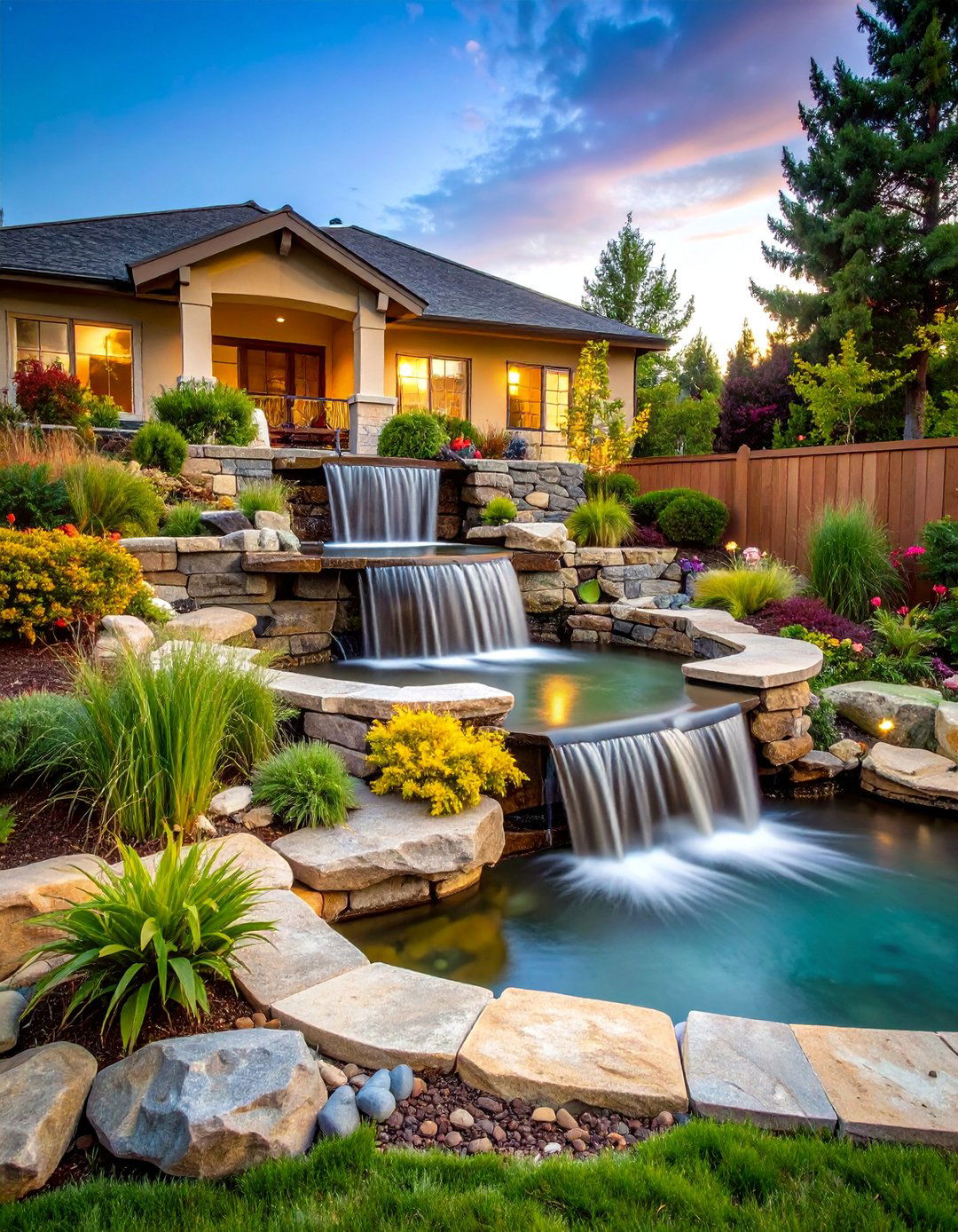 Tiered Cascade Backyard Pond - 25 Backyard Pond Ideas