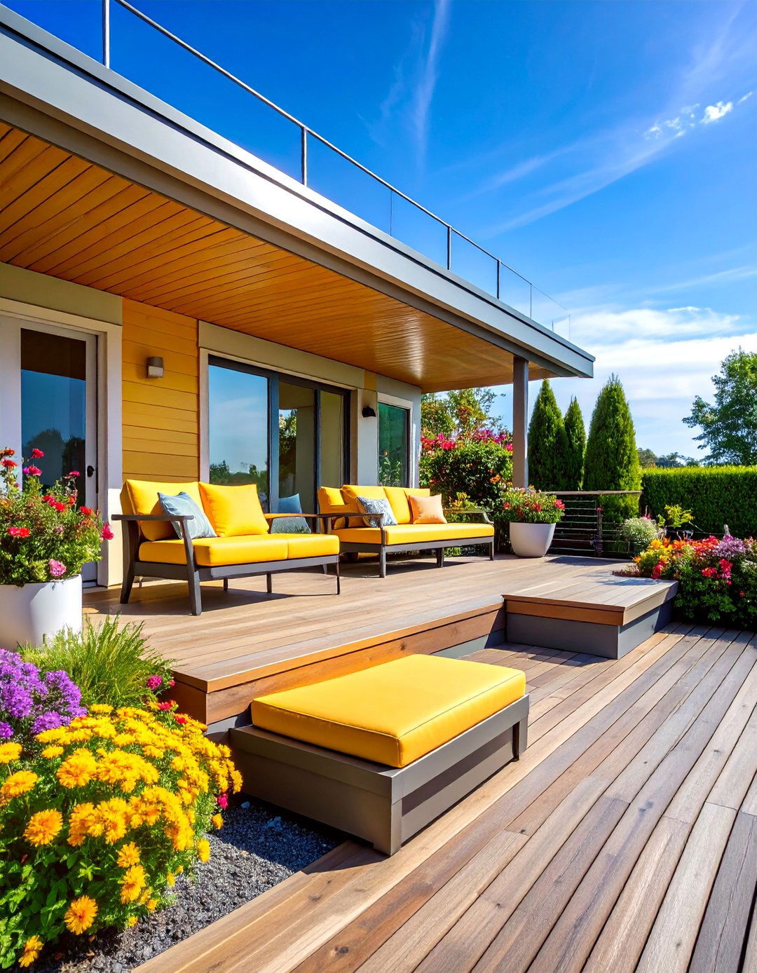 Tiered Fascia with Integrated Bench Seating - 25 Deck Fascia Ideas
