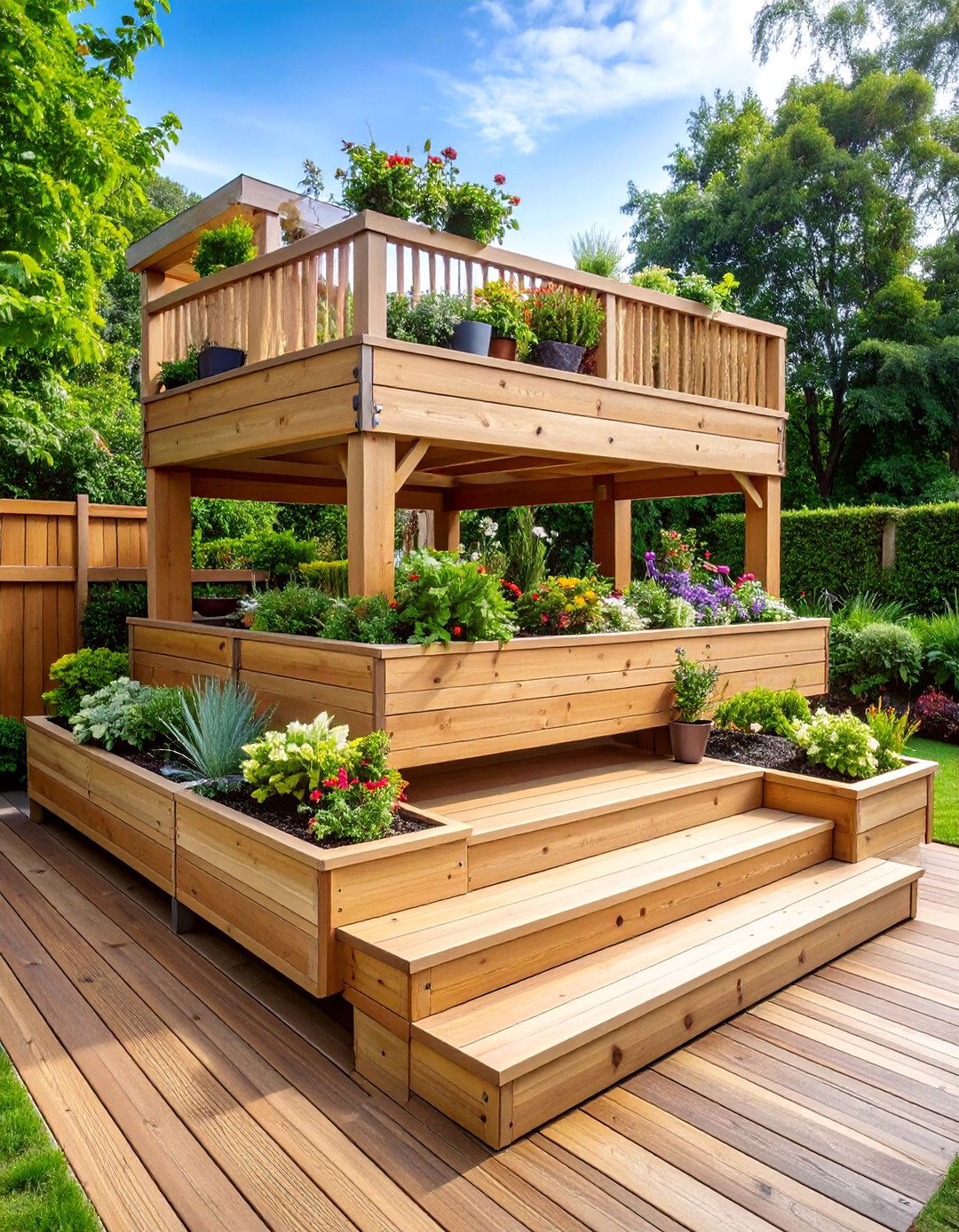 Tiered Garden Deck with Built in Planters - 25 Backyard Deck Ideas on a Budget