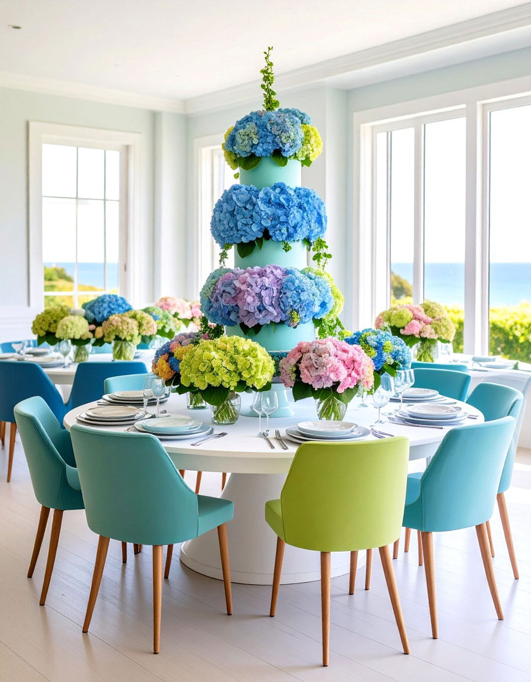 Tiered Hydrangea Centerpiece - 25 Hydrangea Centerpiece Ideas