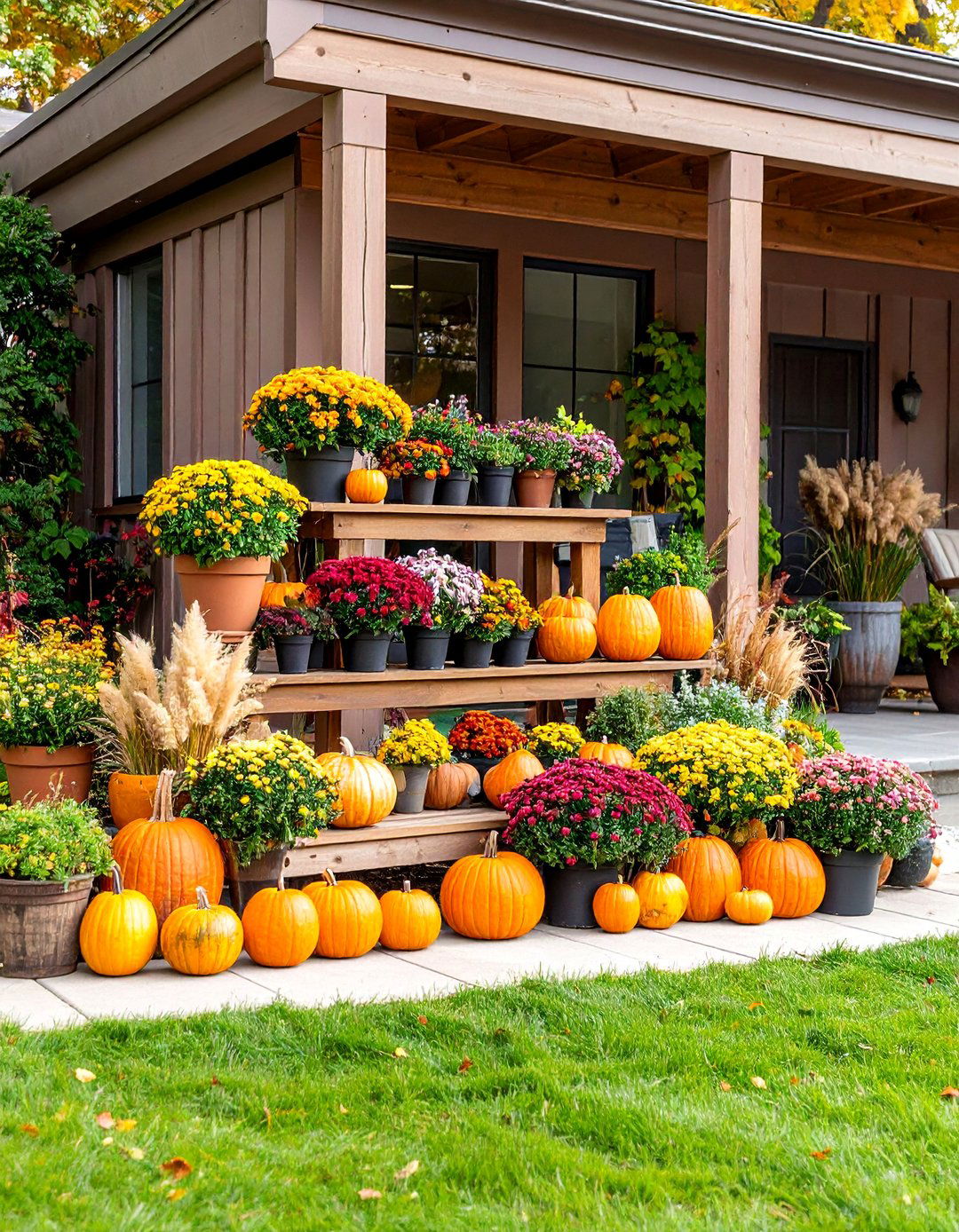 Tiered Plant Stand Autumn Display - 25 fall outdoor decorating ideas