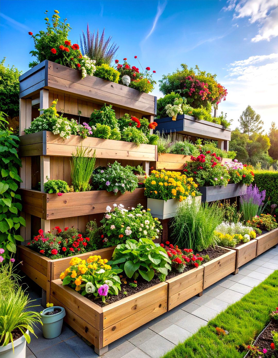 Tiered Planter Box Vertical Garden with Cascading Design - 25 Vertical Garden Ideas