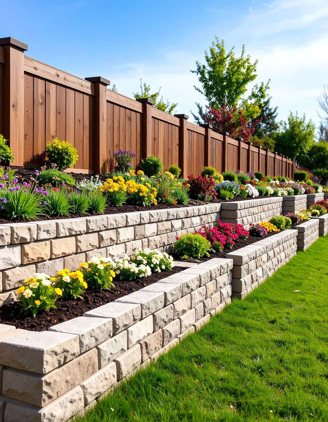 Tiered Retaining Wall Cinder Block Fence - 25 Cinder Block Fence Ideas