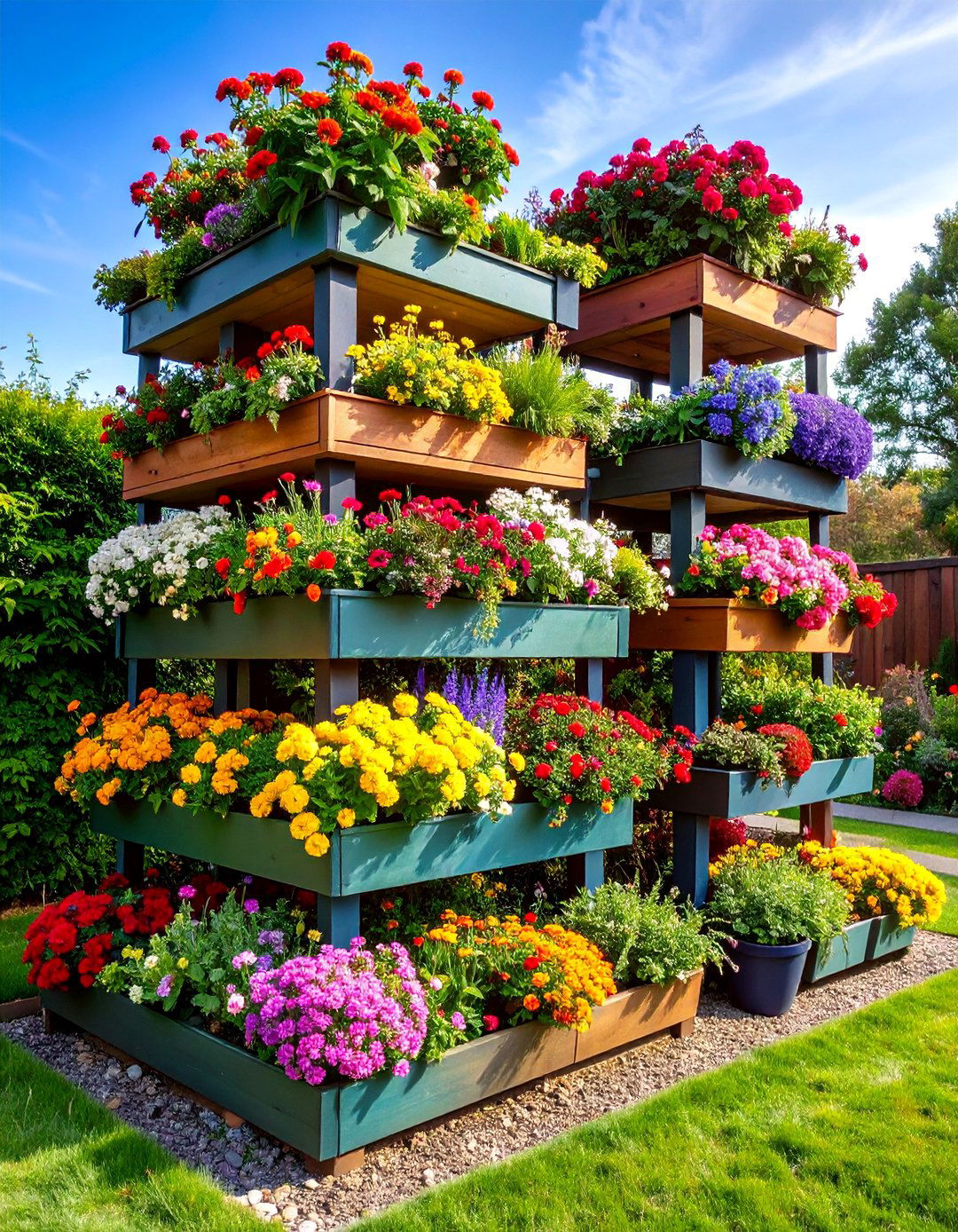 Tiered Sleeper Flower Display Planters - 25 Garden Sleeper Ideas
