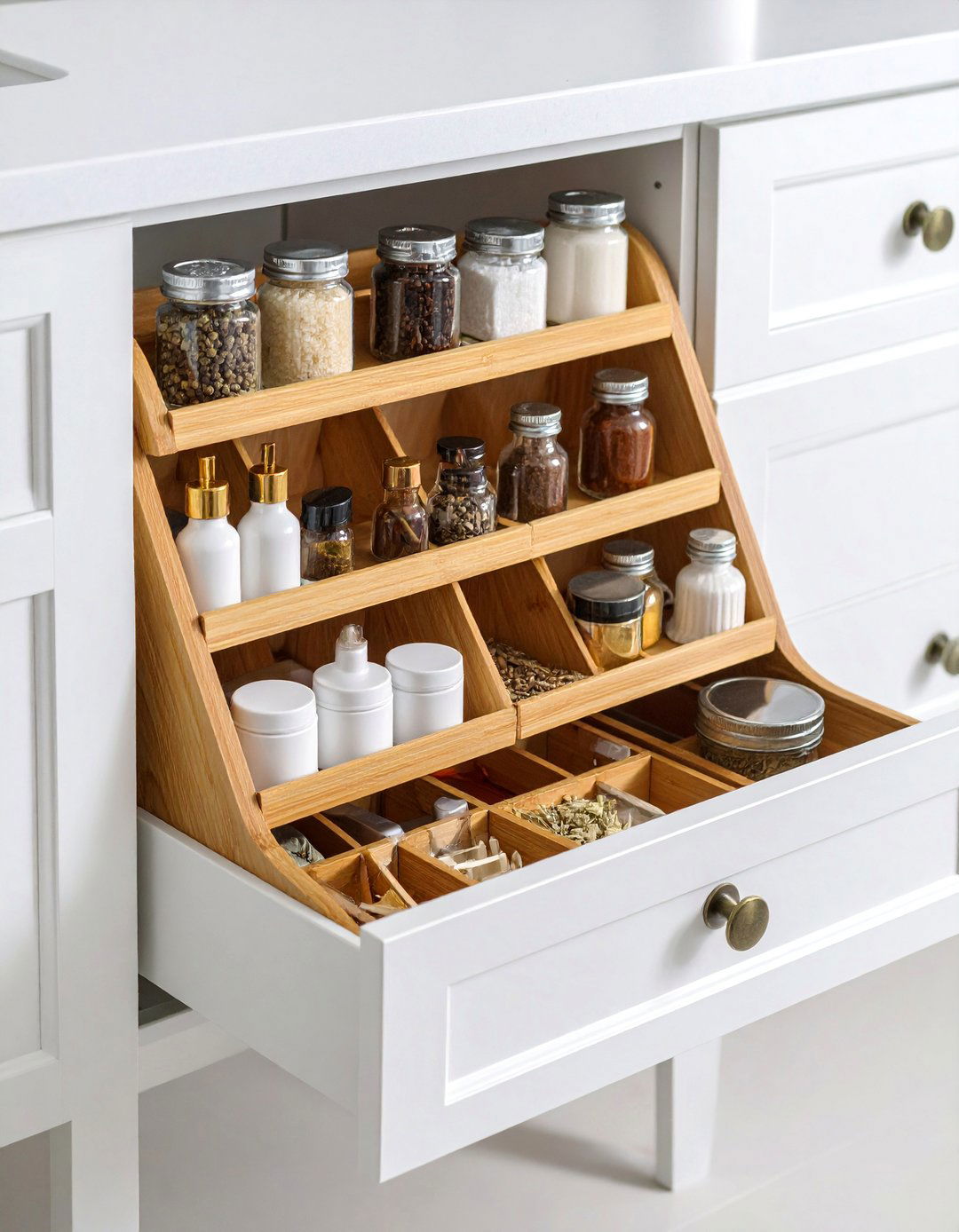 Tiered Spice Rack Adaptation System - 25 Bathroom Drawer Organization Ideas