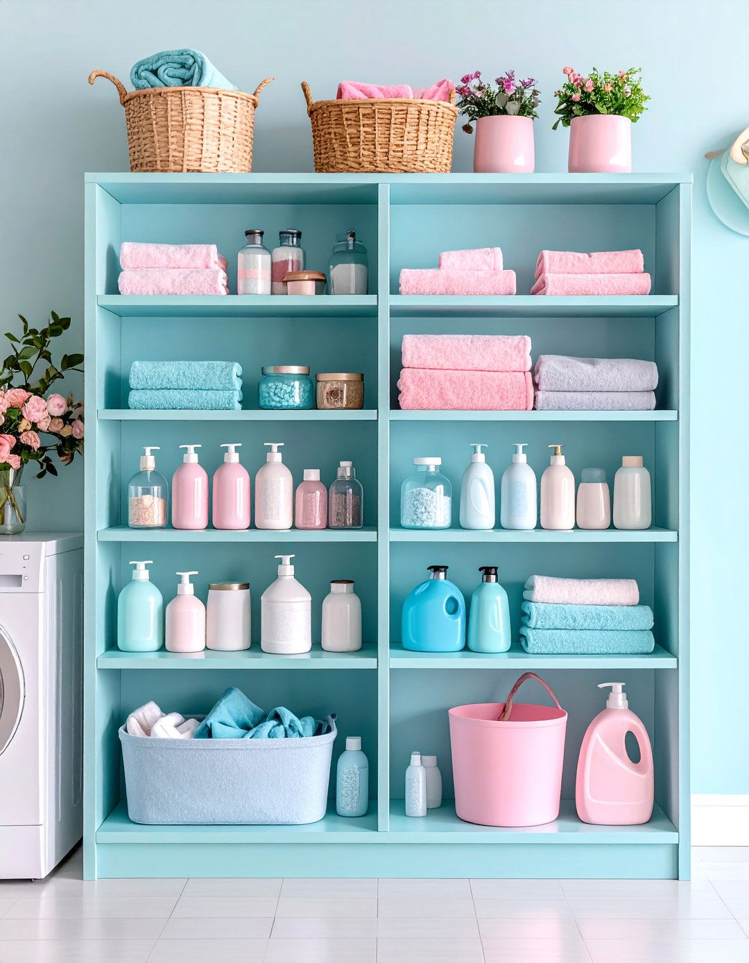 Tiered Spice Rack System for Small Bottle Organization - 25 Laundry Room Storage Ideas