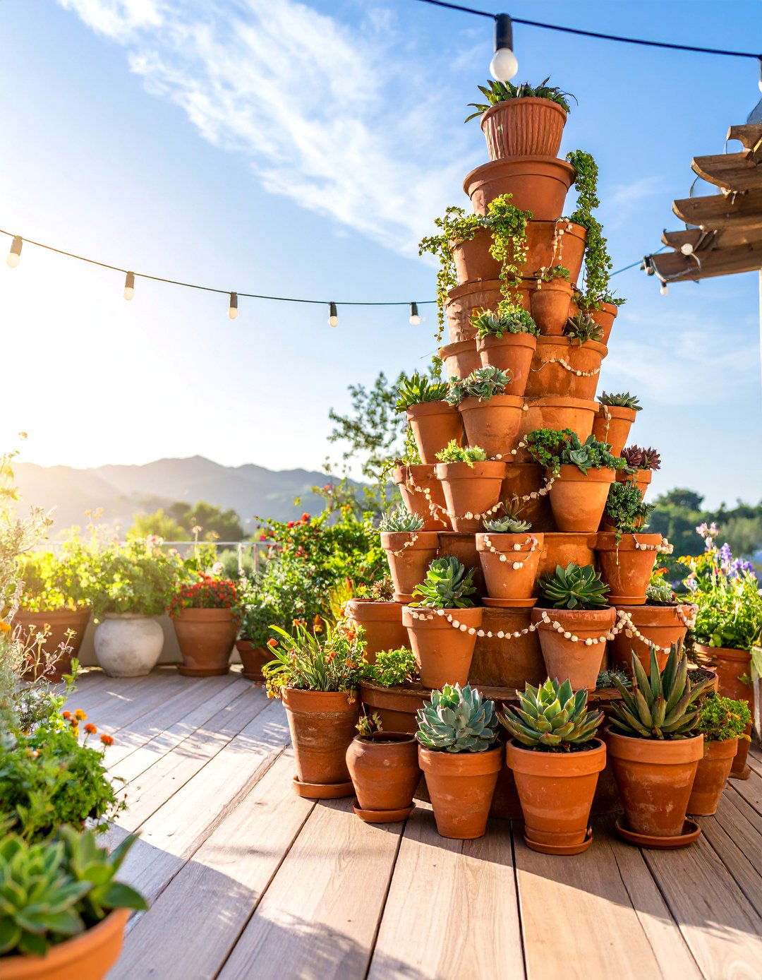 Tiered Terracotta Tower Display - 25 Outdoor Succulent Container Ideas