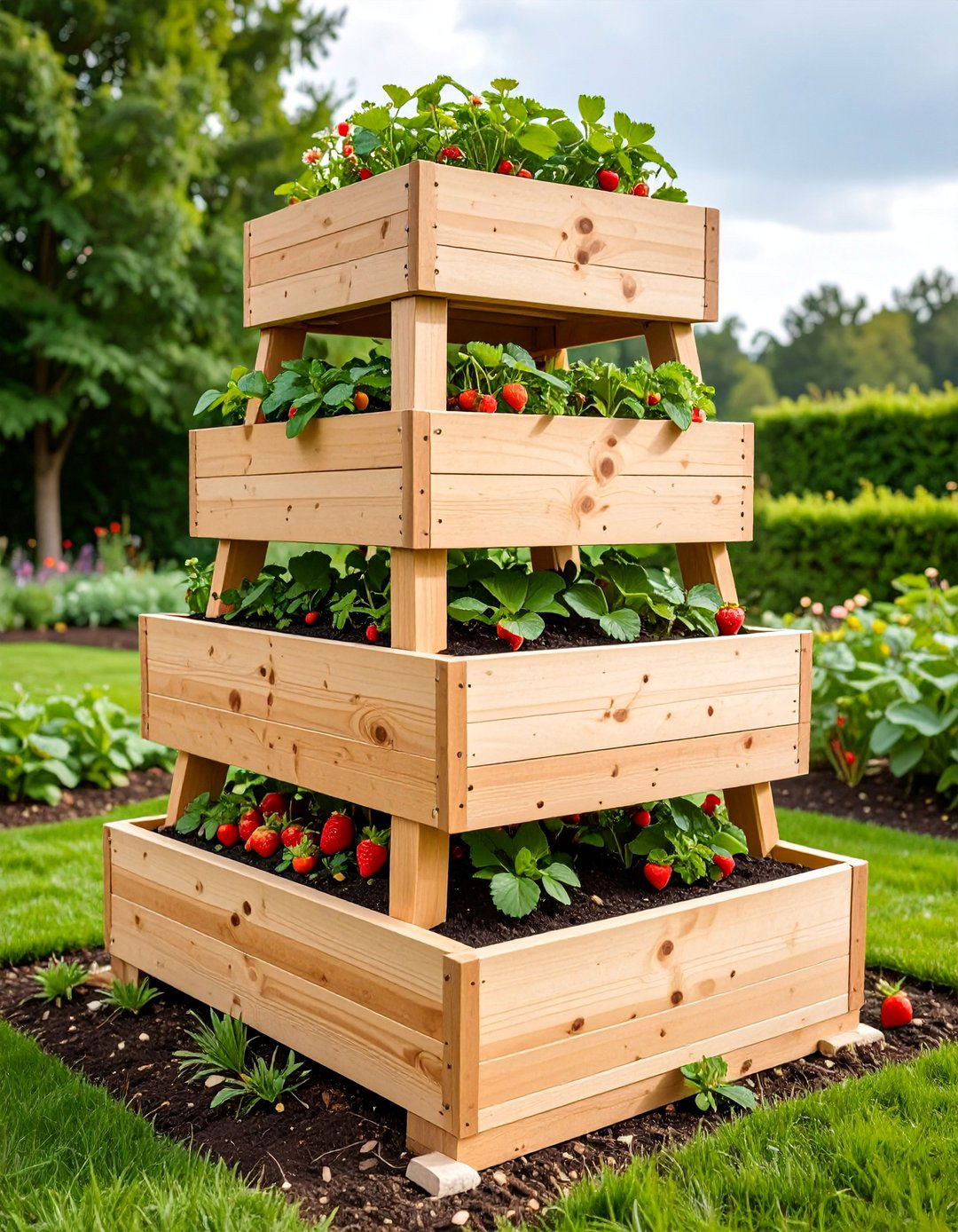 Tiered Wooden Strawberry Planter Box - 25 Strawberry Planter Ideas