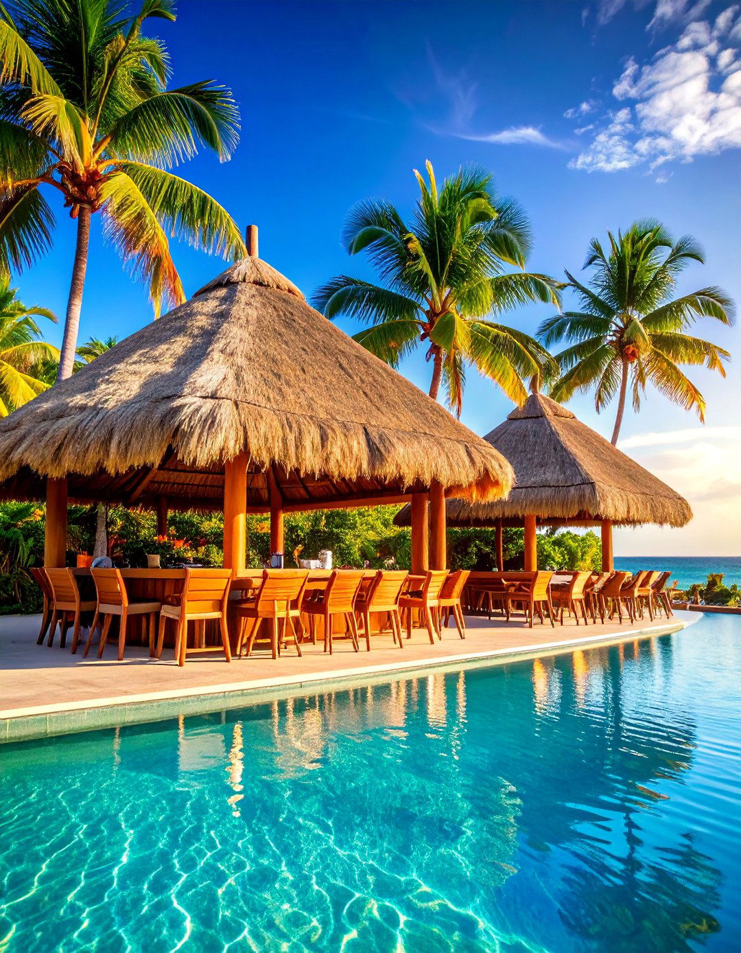 Tiki Bar Entertainment Zone with Bamboo Accents - 25 Tropical Pool Landscaping Ideas