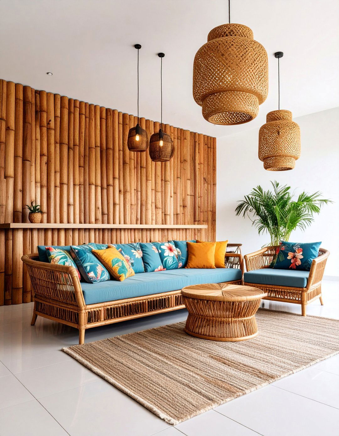 Tiki Bar Tropical Living Room with Bamboo Accents - 25 Tropical Living Room Ideas