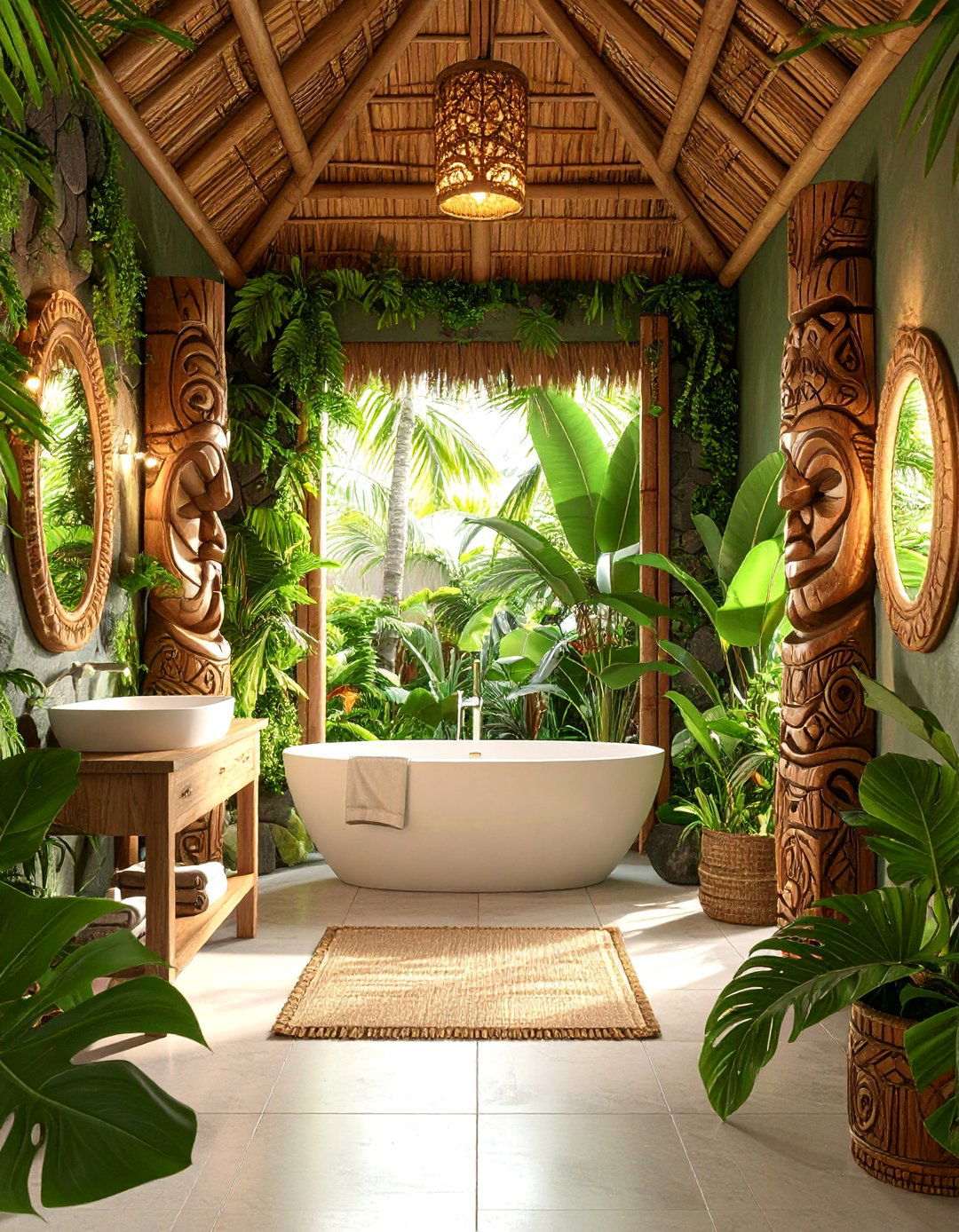 Tiki Inspired Tropical Bathroom - 25 Tropical Bathroom Ideas