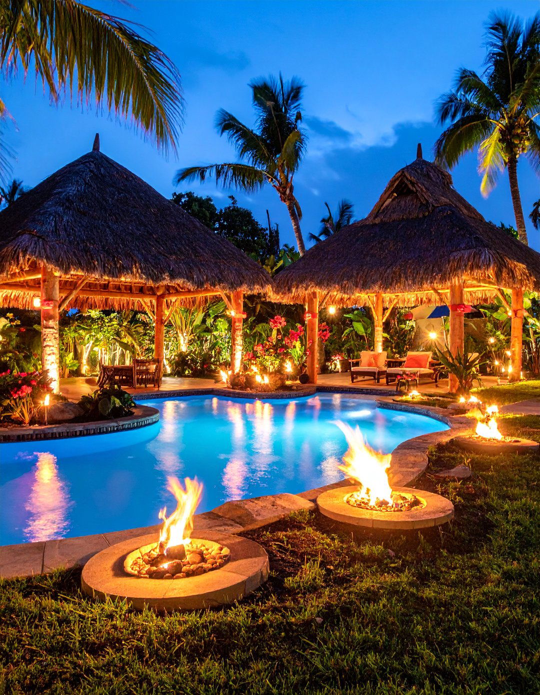 Tiki Themed Lagoon with Fire Features - 25 Lagoon Pool Design Ideas