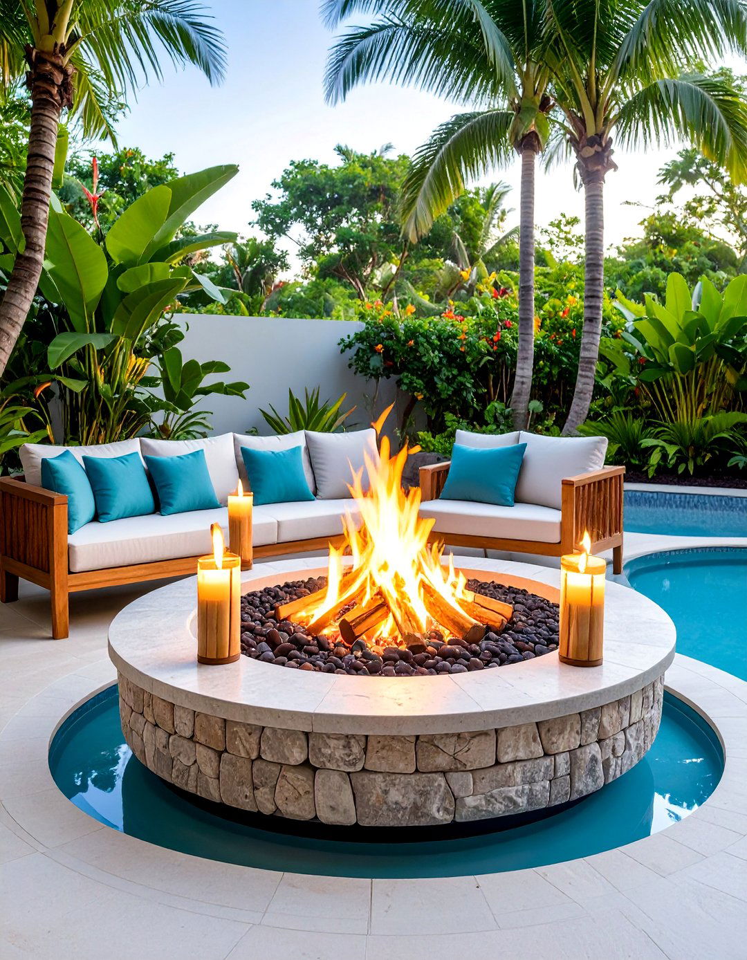 Tiki Torch Fire Pit with Tropical Rustic Theme - 25 Rustic Fire Pit Ideas